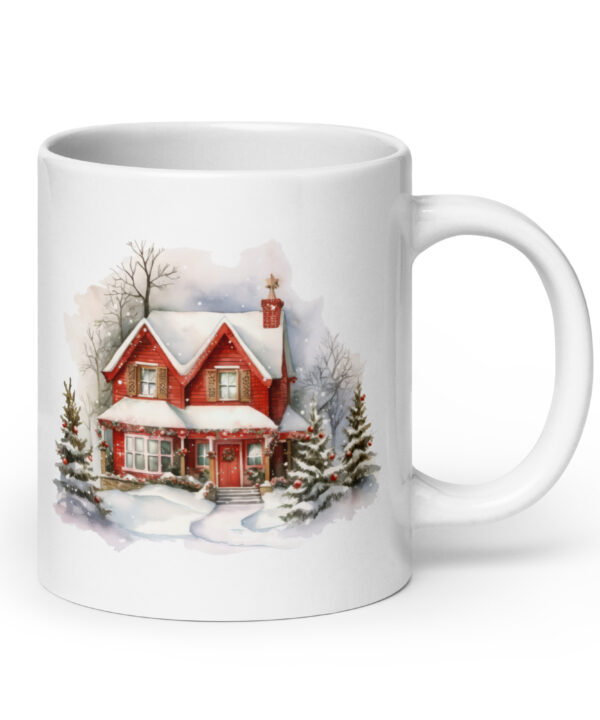 Cozy Red House Winter Mug Snowy Christmas Cottage Design
