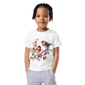 Kids Winter Birds T-Shirt | Red Robins & Berries Tee