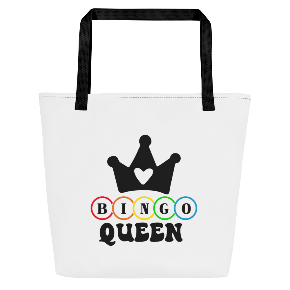 Bingo Queen Tote Bag front and back with crown and quote design