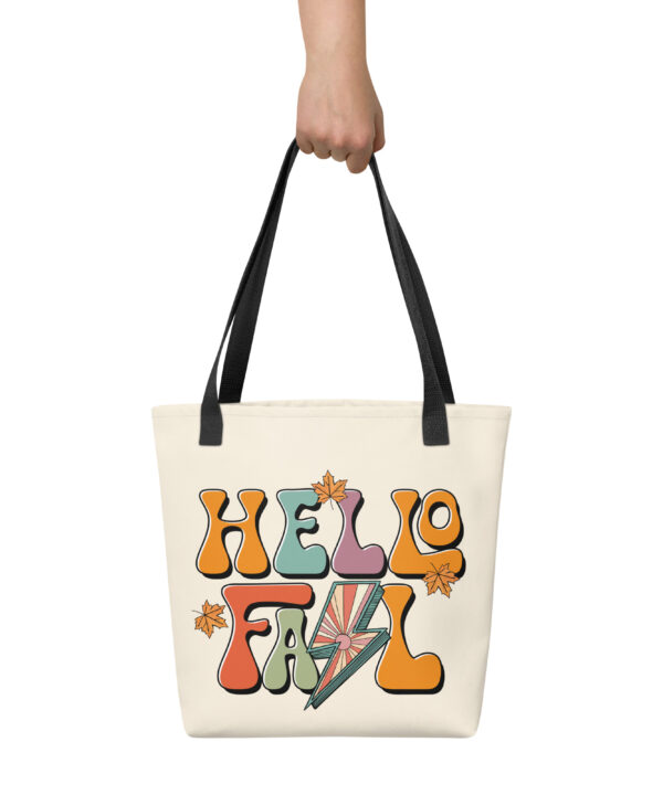 Hello Fall Tote Bag – Retro All-Over Print Design