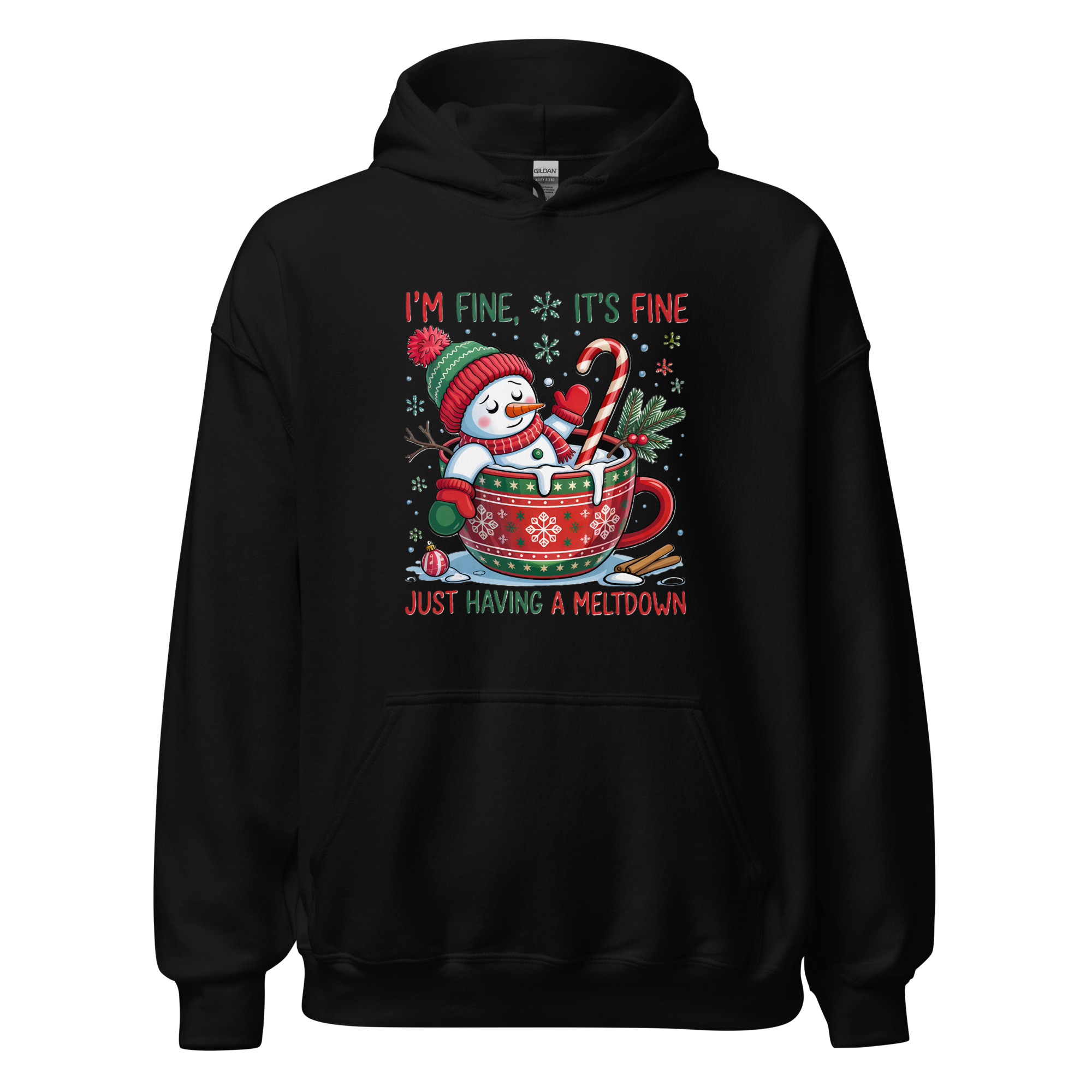 I’m Fine, It’s Fine” Funny Christmas Snowman Hoodie | Unisex Heavy Blend - Image 5