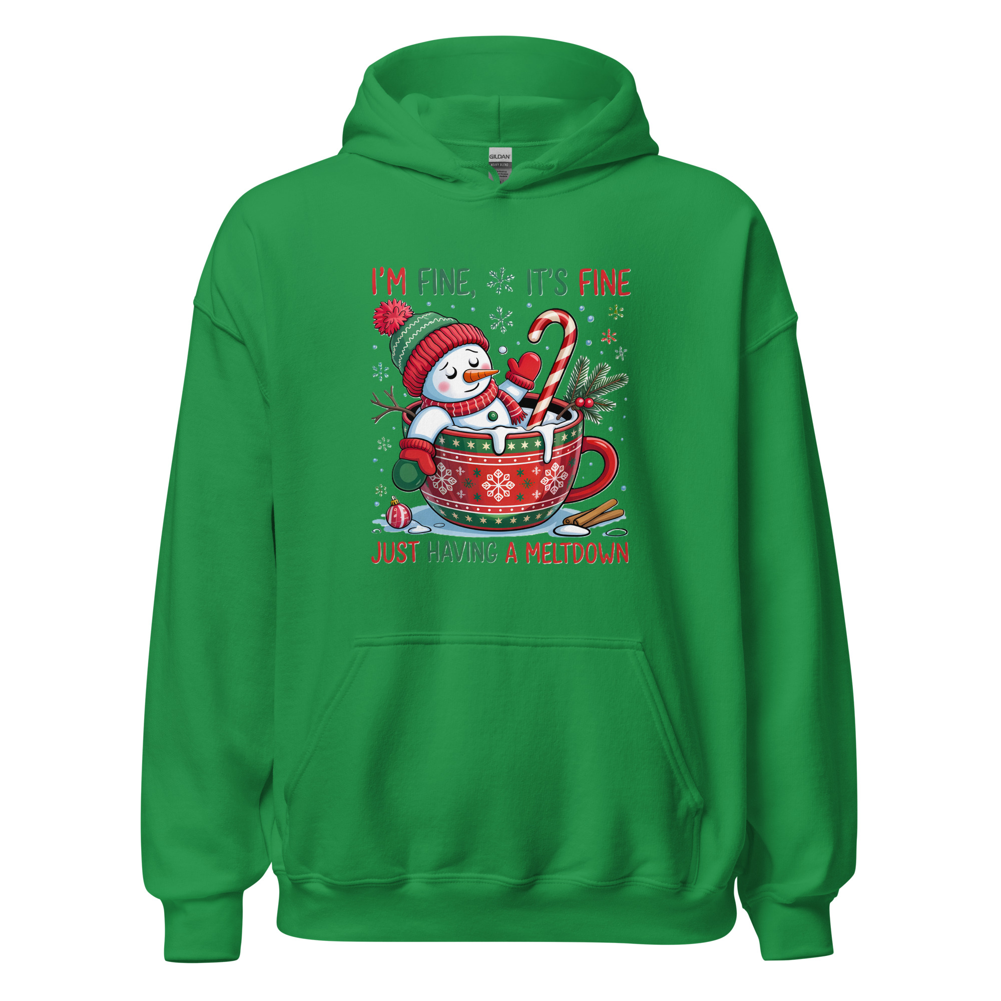 I’m Fine, It’s Fine” Funny Christmas Snowman Hoodie | Unisex Heavy Blend - Image 13