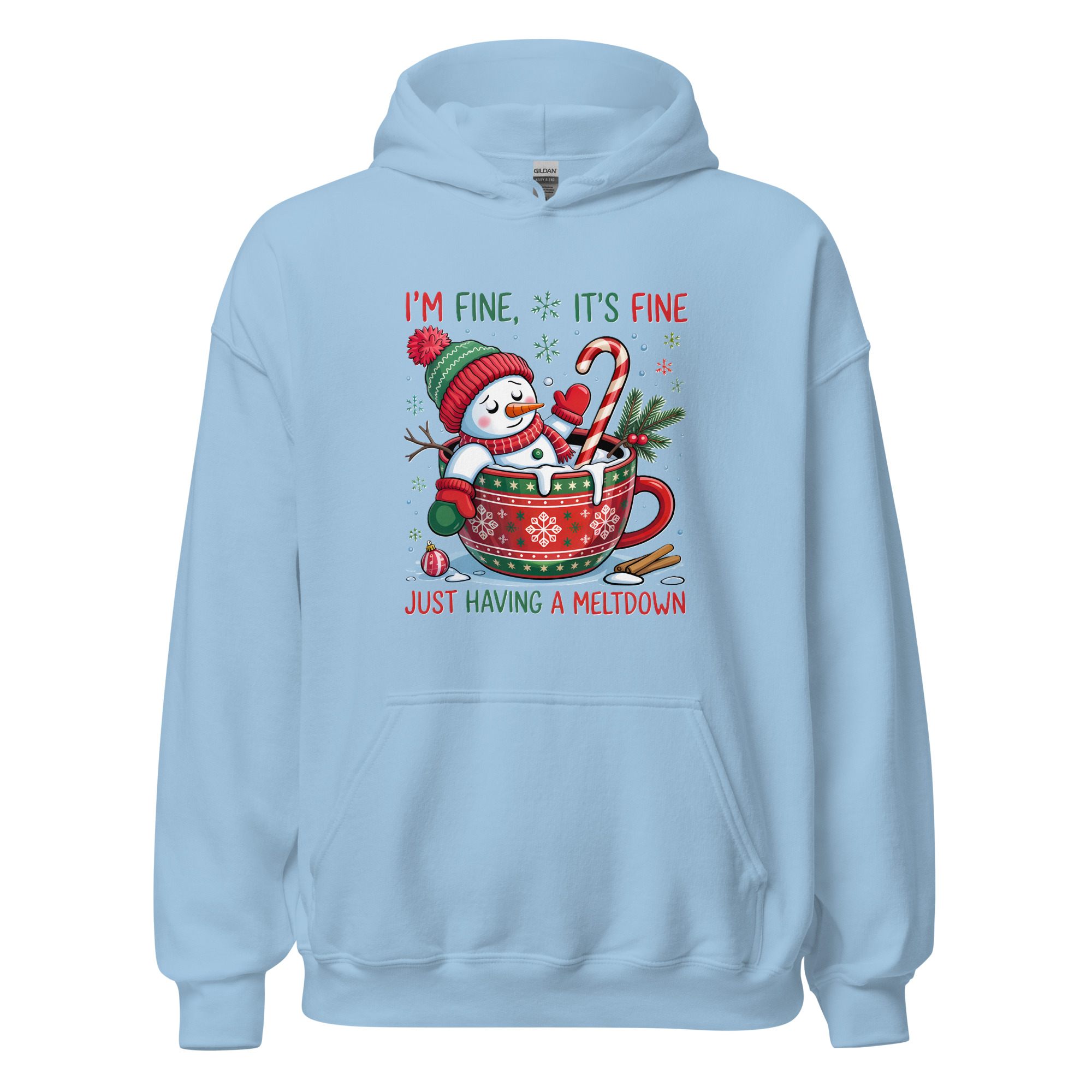 I’m Fine, It’s Fine” Funny Christmas Snowman Hoodie | Unisex Heavy Blend - Image 37