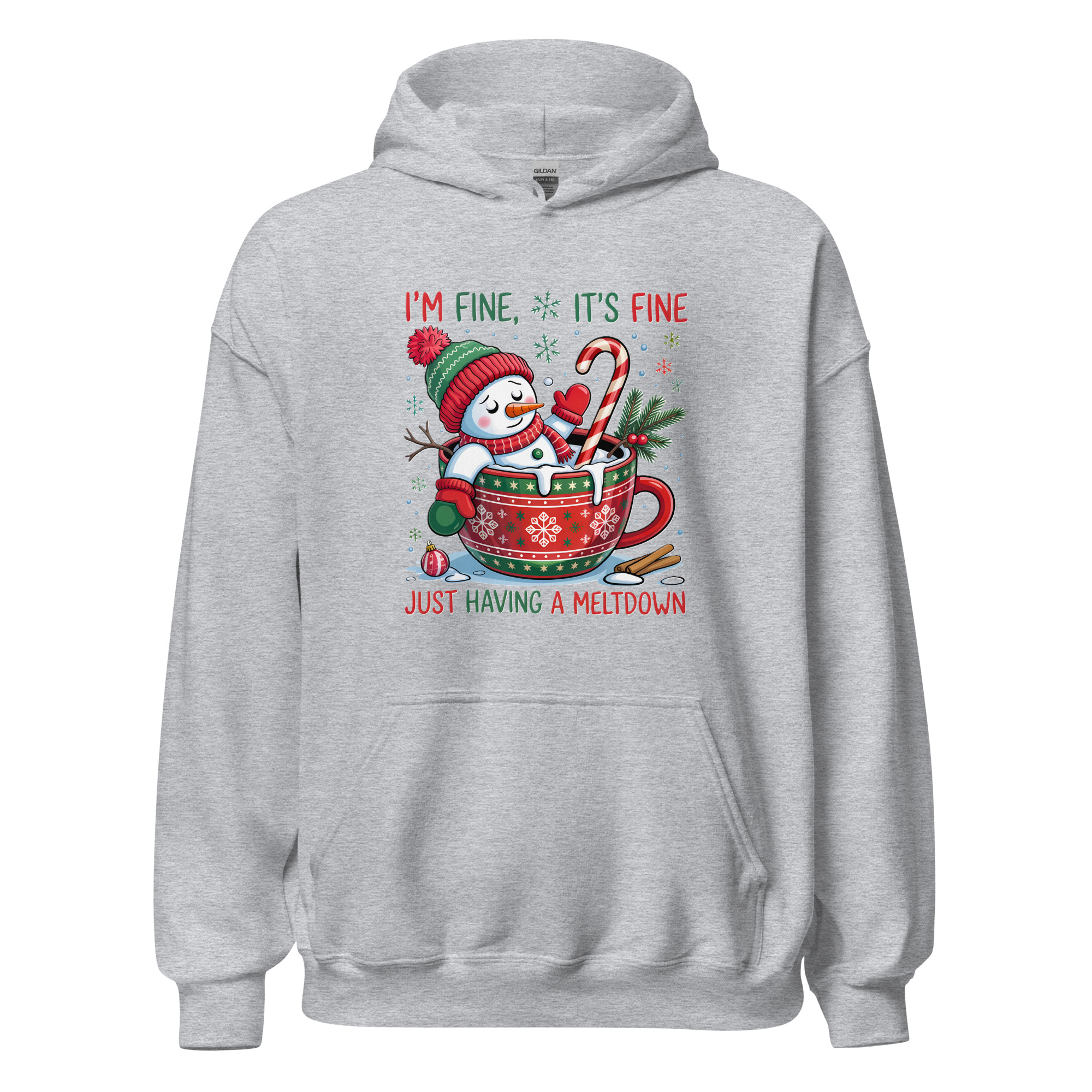 I’m Fine, It’s Fine” Funny Christmas Snowman Hoodie | Unisex Heavy Blend - Image 25