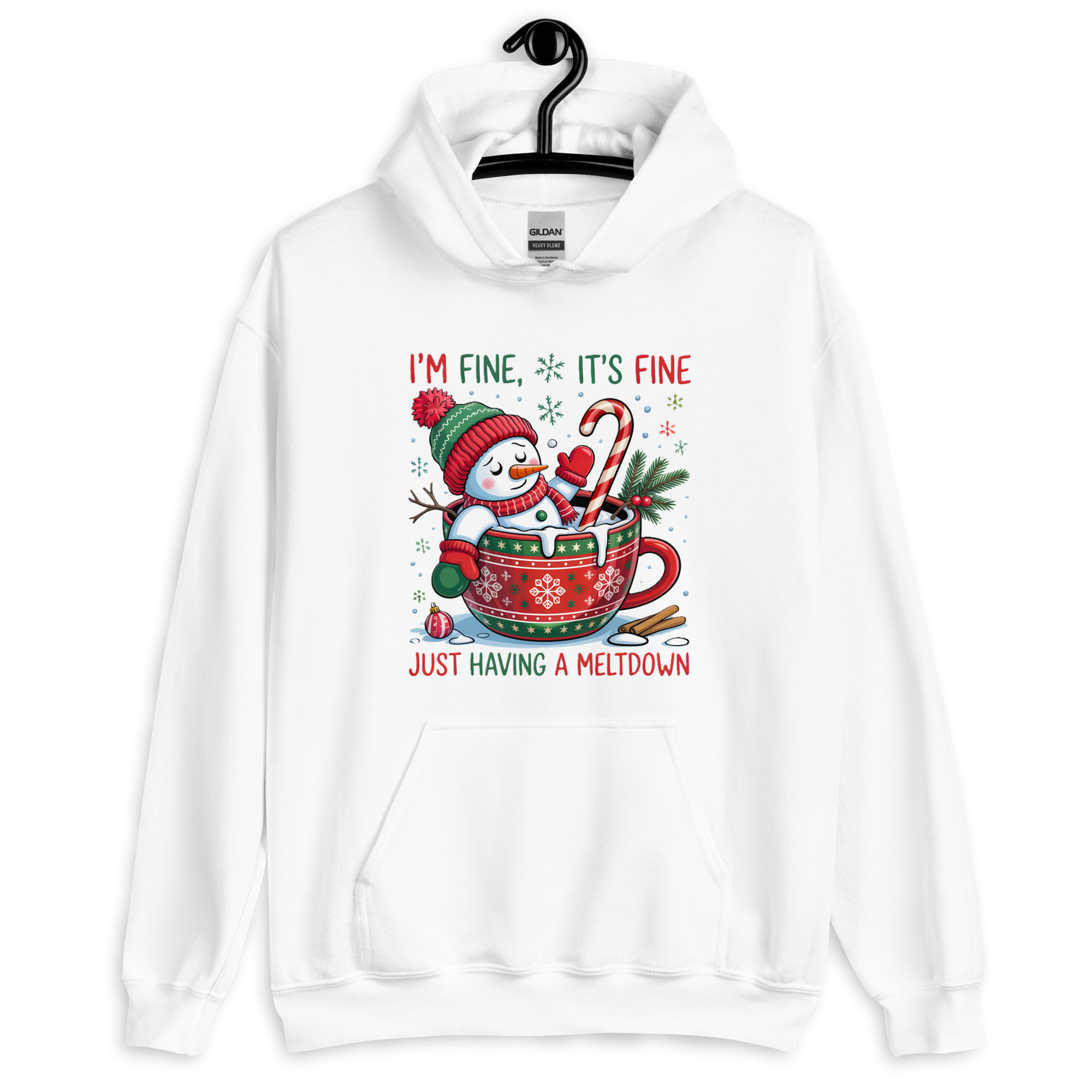I’m Fine, It’s Fine” Funny Christmas Snowman Hoodie | Unisex Heavy Blend - Image 3