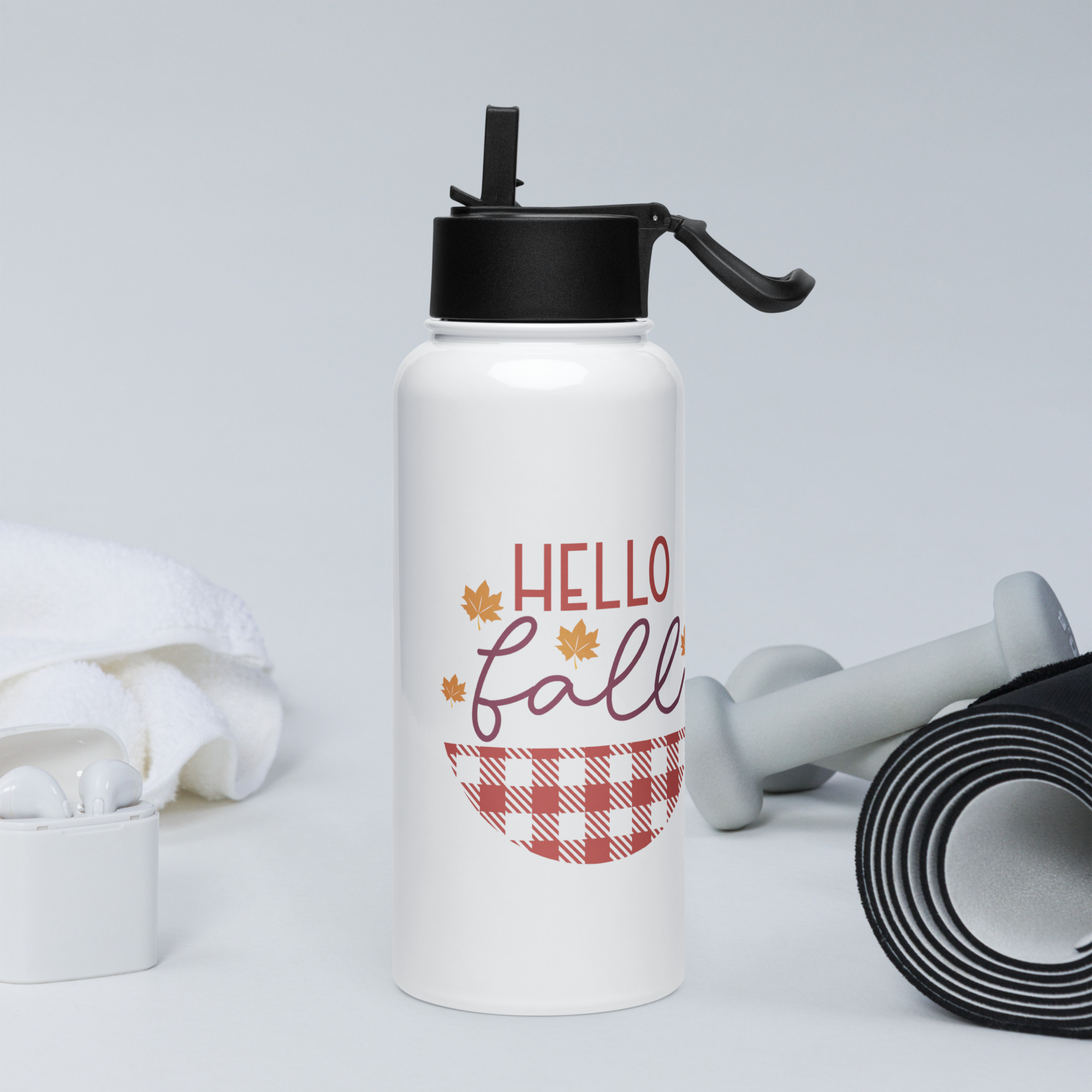 Hello Fall Stainless Steel Water Bottle with Straw Lid (32 oz)