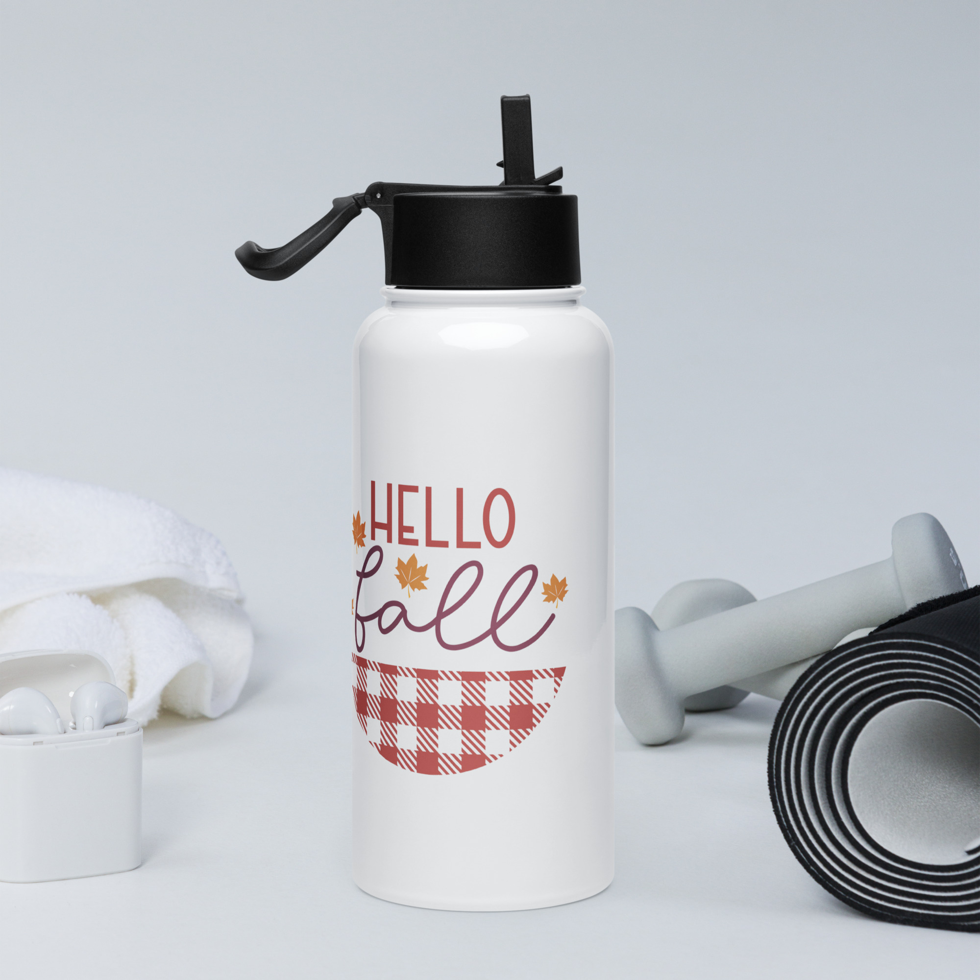 Hello Fall Stainless Steel Water Bottle with Straw Lid (32 oz) - Image 2