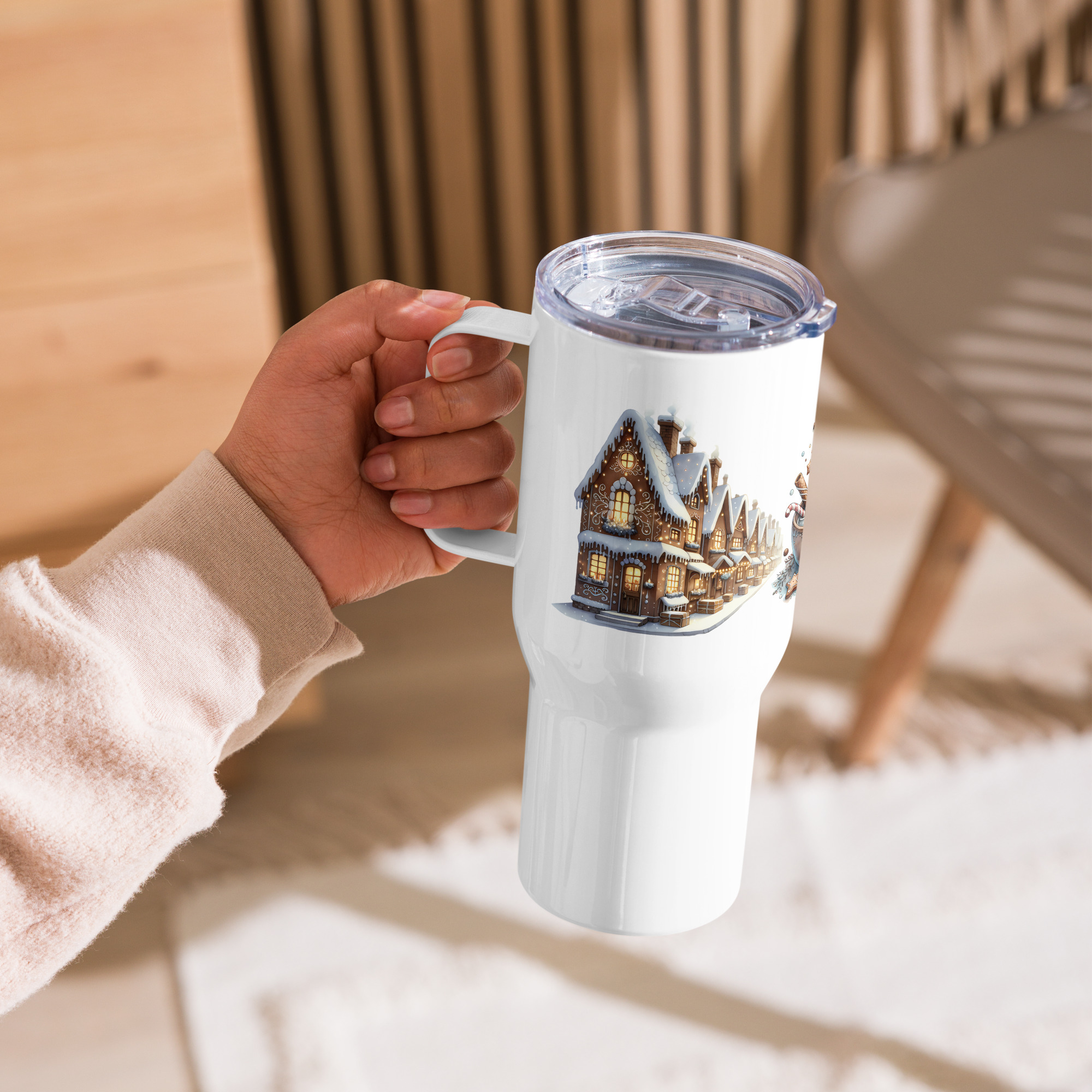 Gingerbread Village Travel Mug | Cozy Christmas Cocoa Cup - Image 4
