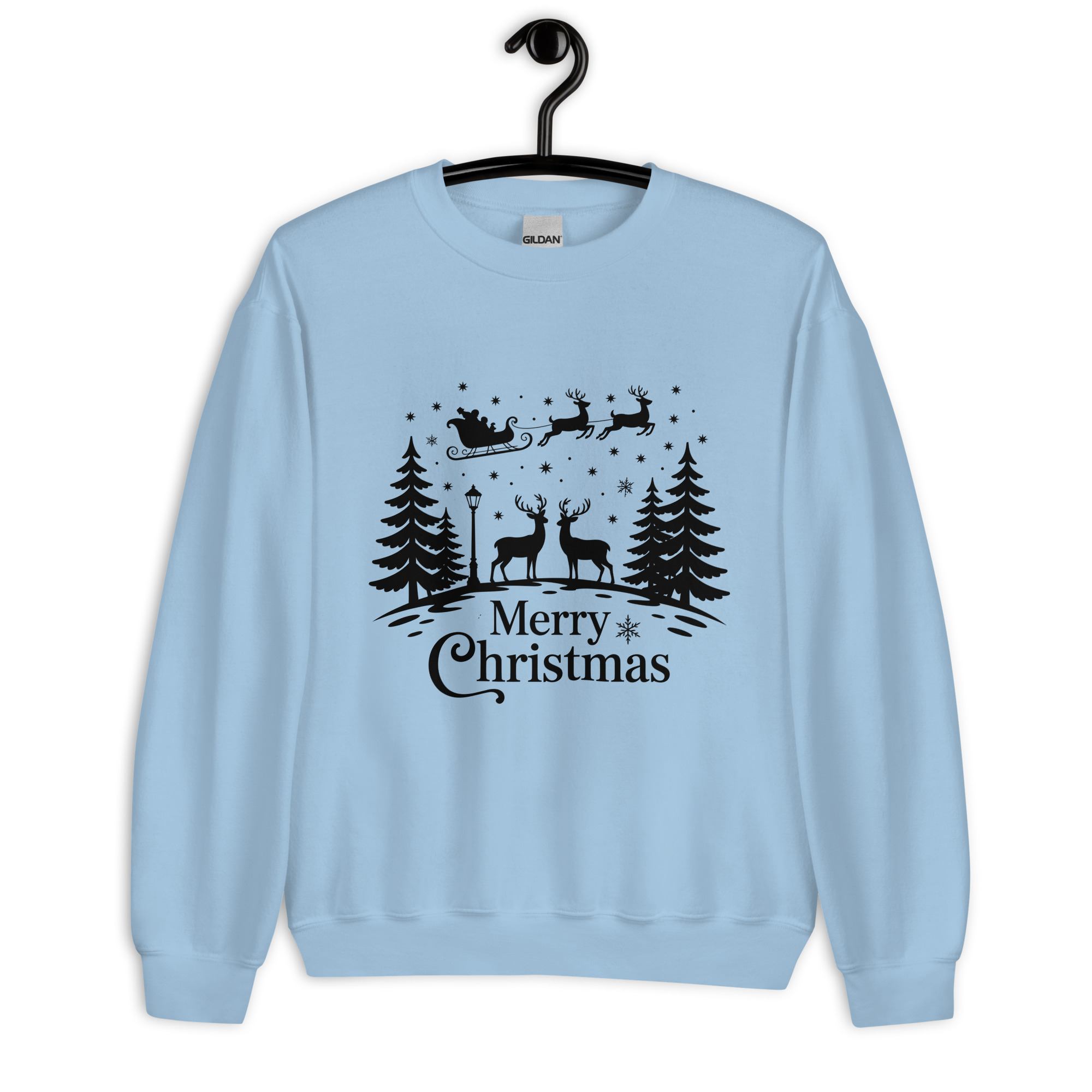 Merry Christmas Sweatshirt | Santa’s Sleigh & Reindeer DTFlex Print - Image 6