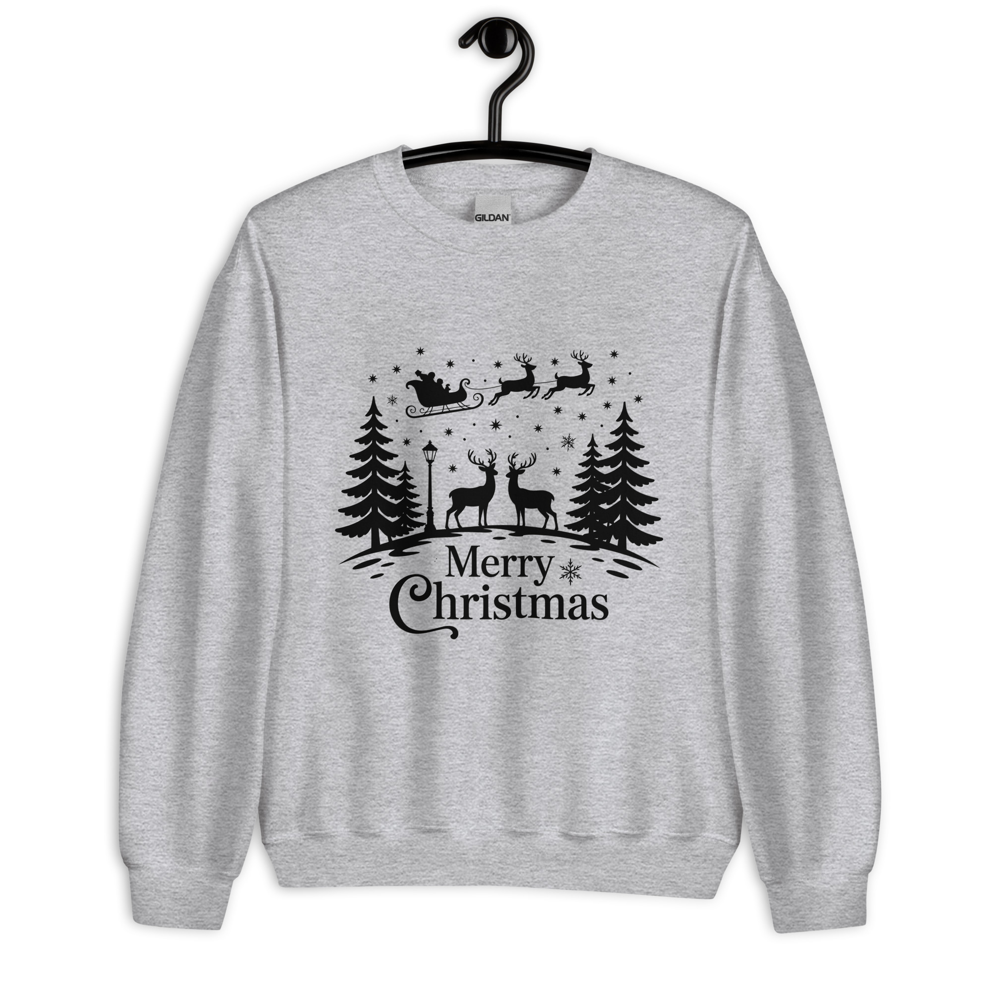 Merry Christmas Sweatshirt | Santa’s Sleigh & Reindeer DTFlex Print - Image 8