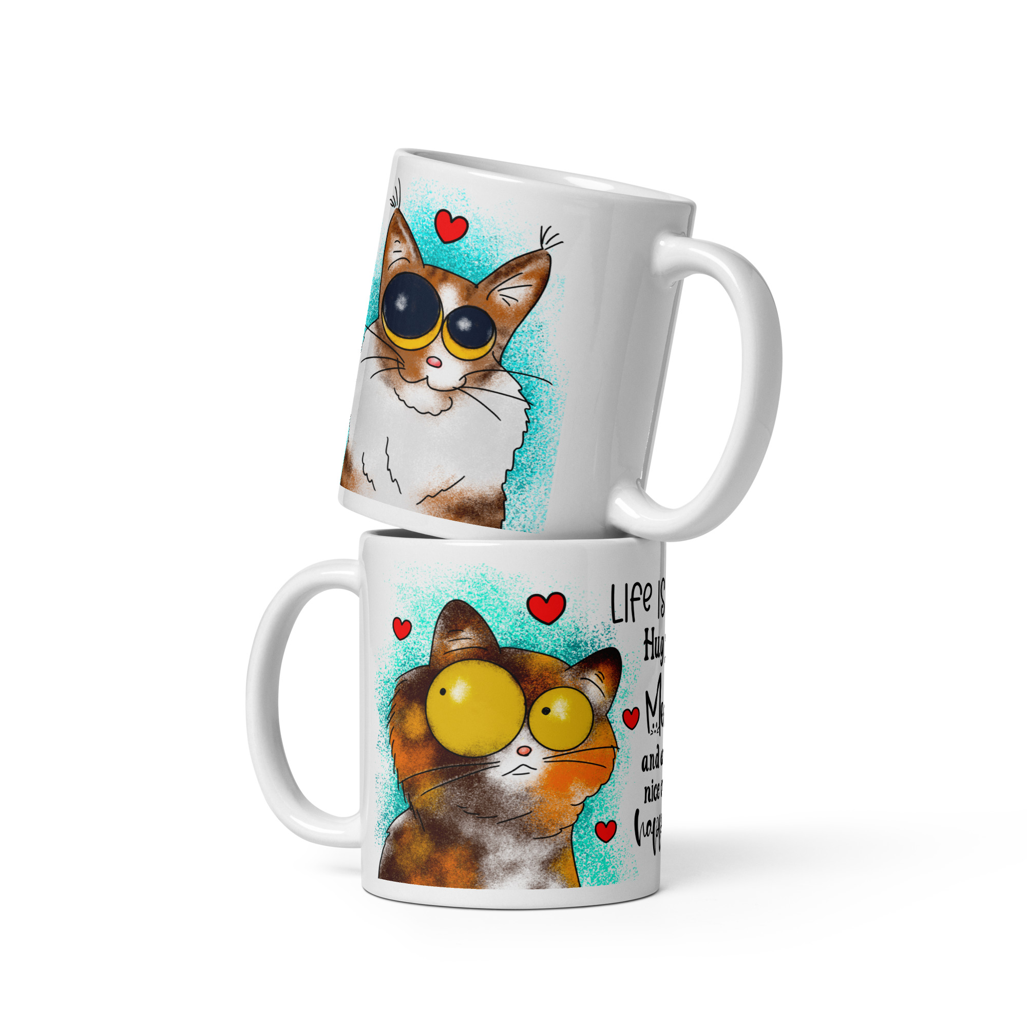 Feline Hugs & Happiness Mug | Sweet Cat Coffee Cup - Image 3