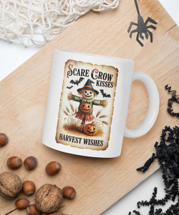 Alternative view of Scarecrow Kisses Retro Halloween Mug | Harvest Wishes Fall Coffee Cup