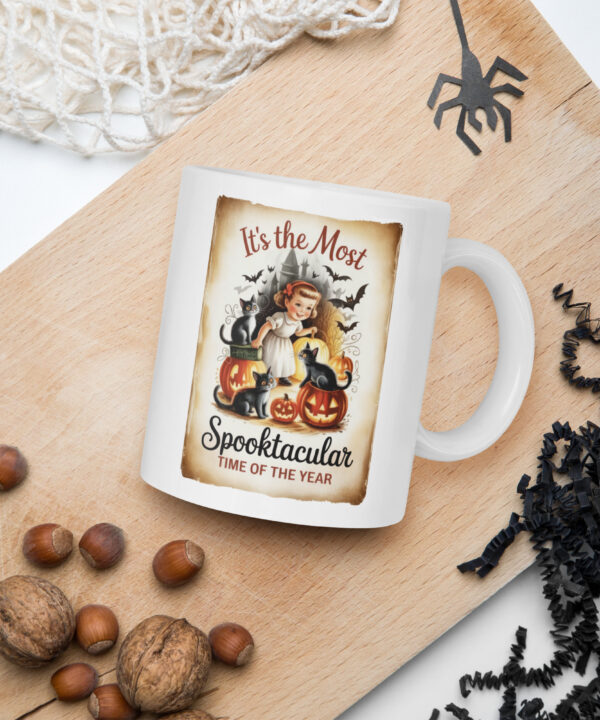 Alternative view of Spooktacular Retro Halloween Mug | Vintage Black Cat & Pumpkin Coffee Cup