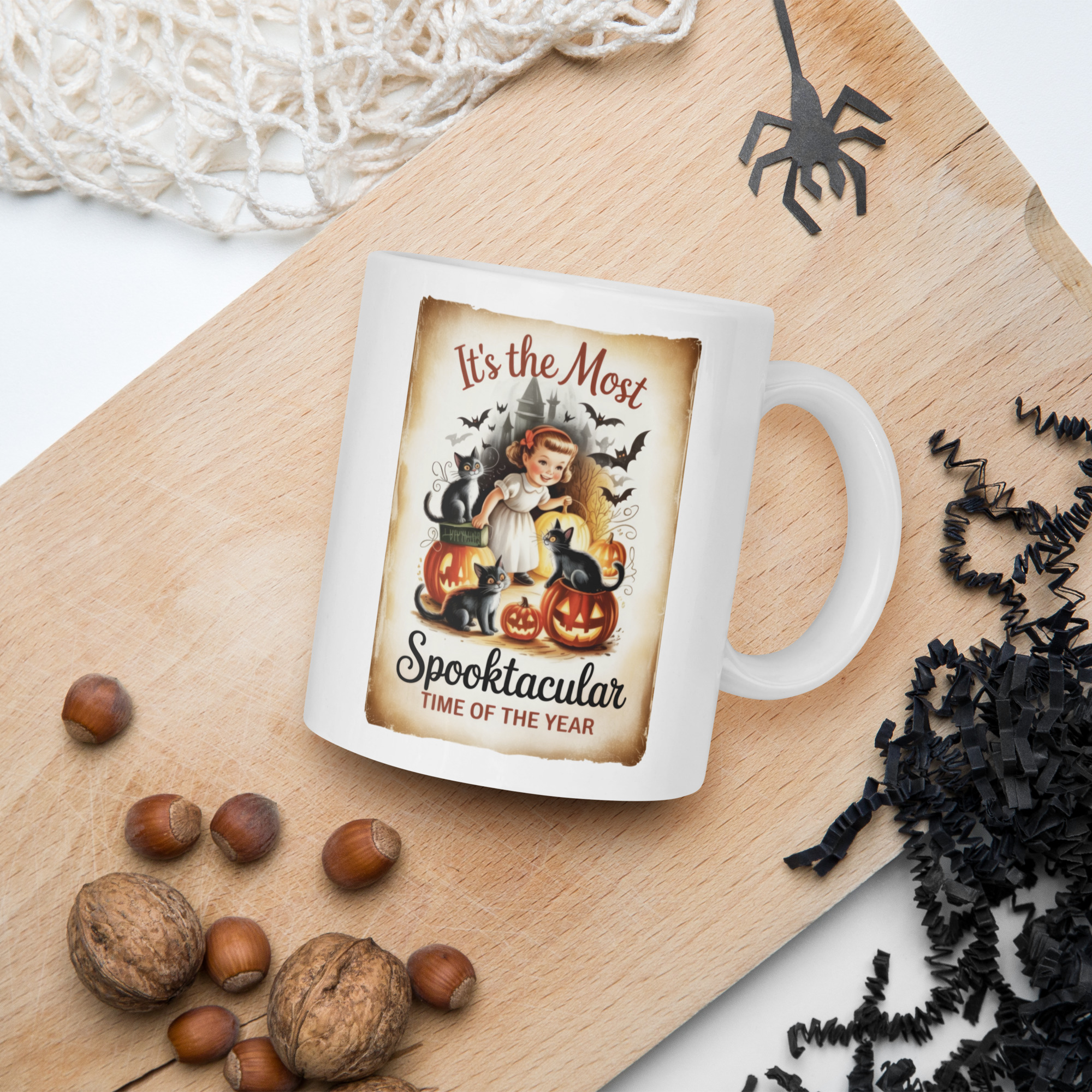 Spooktacular Retro Halloween Mug | Vintage Black Cat & Pumpkin Coffee Cup - Image 2