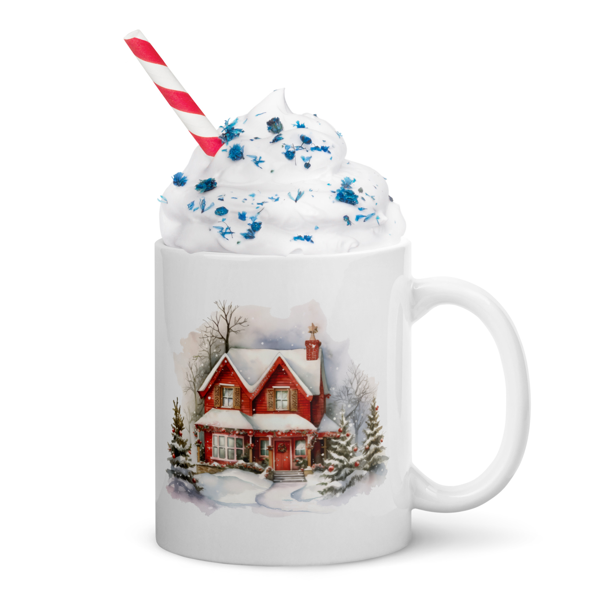 Cozy Red House Winter Mug | Snowy Christmas Cottage Coffee Cup - Image 4