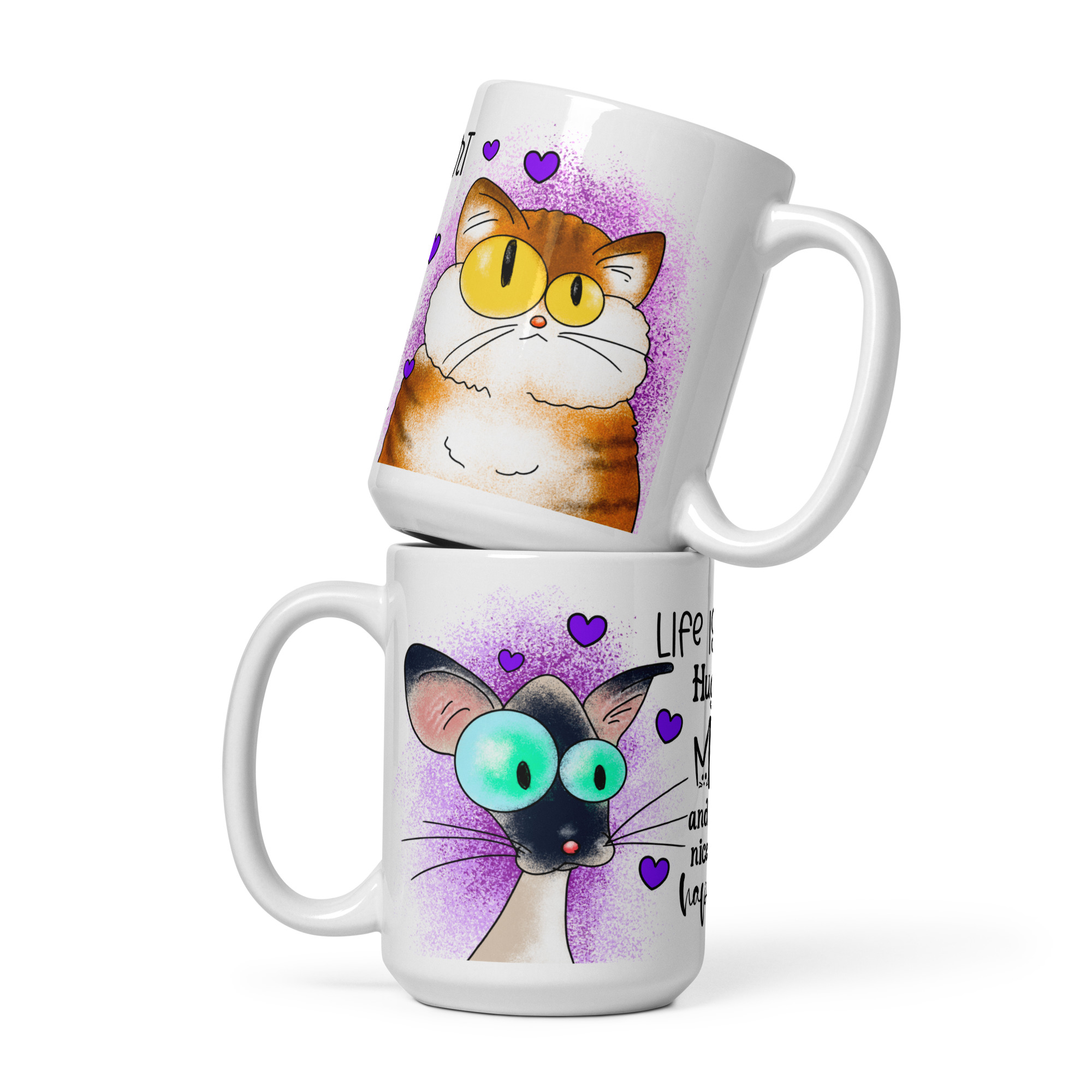 Cute Siamese cat illustration on purple background