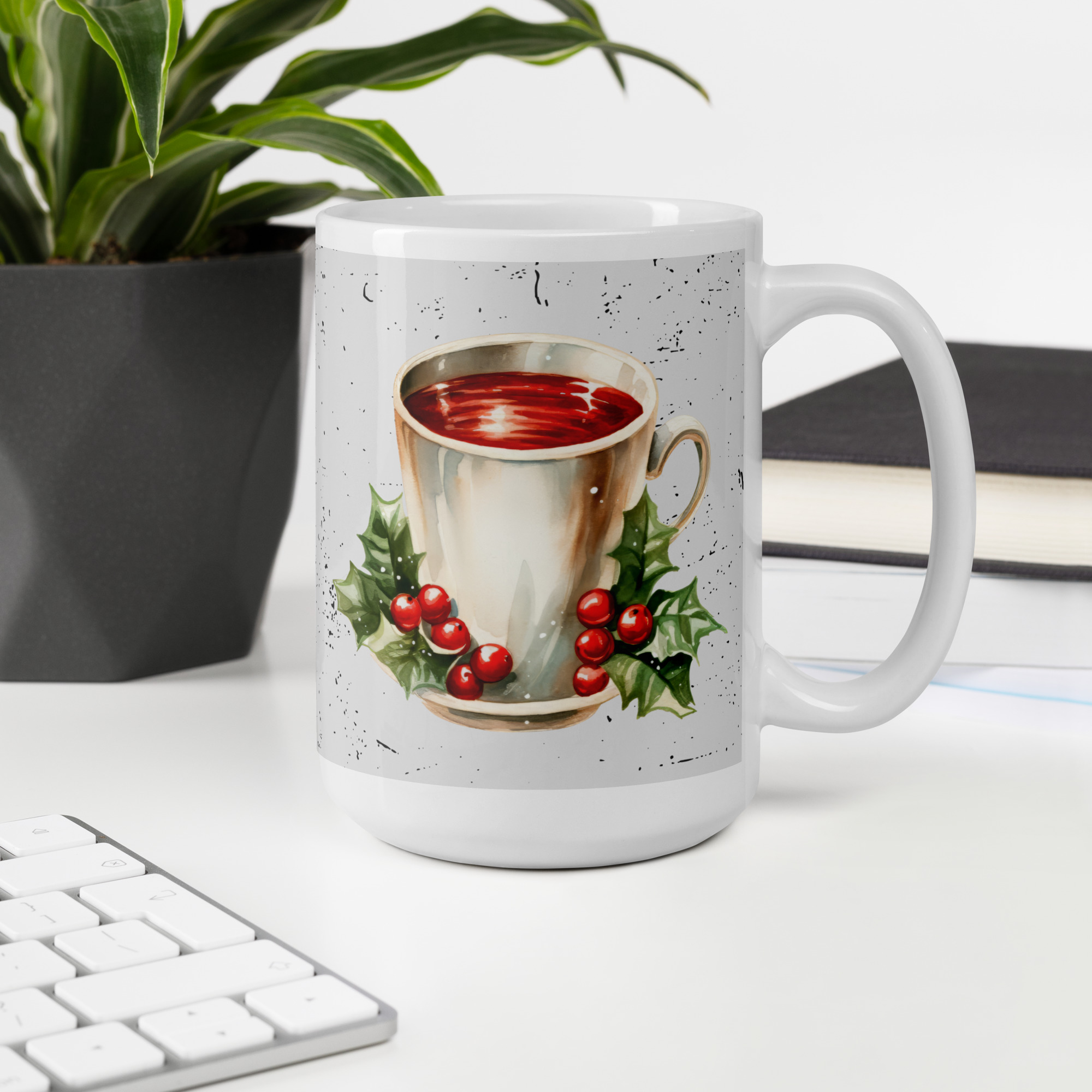 Golden Holly Christmas Mug | Elegant Holiday Coffee Cup - Image 2