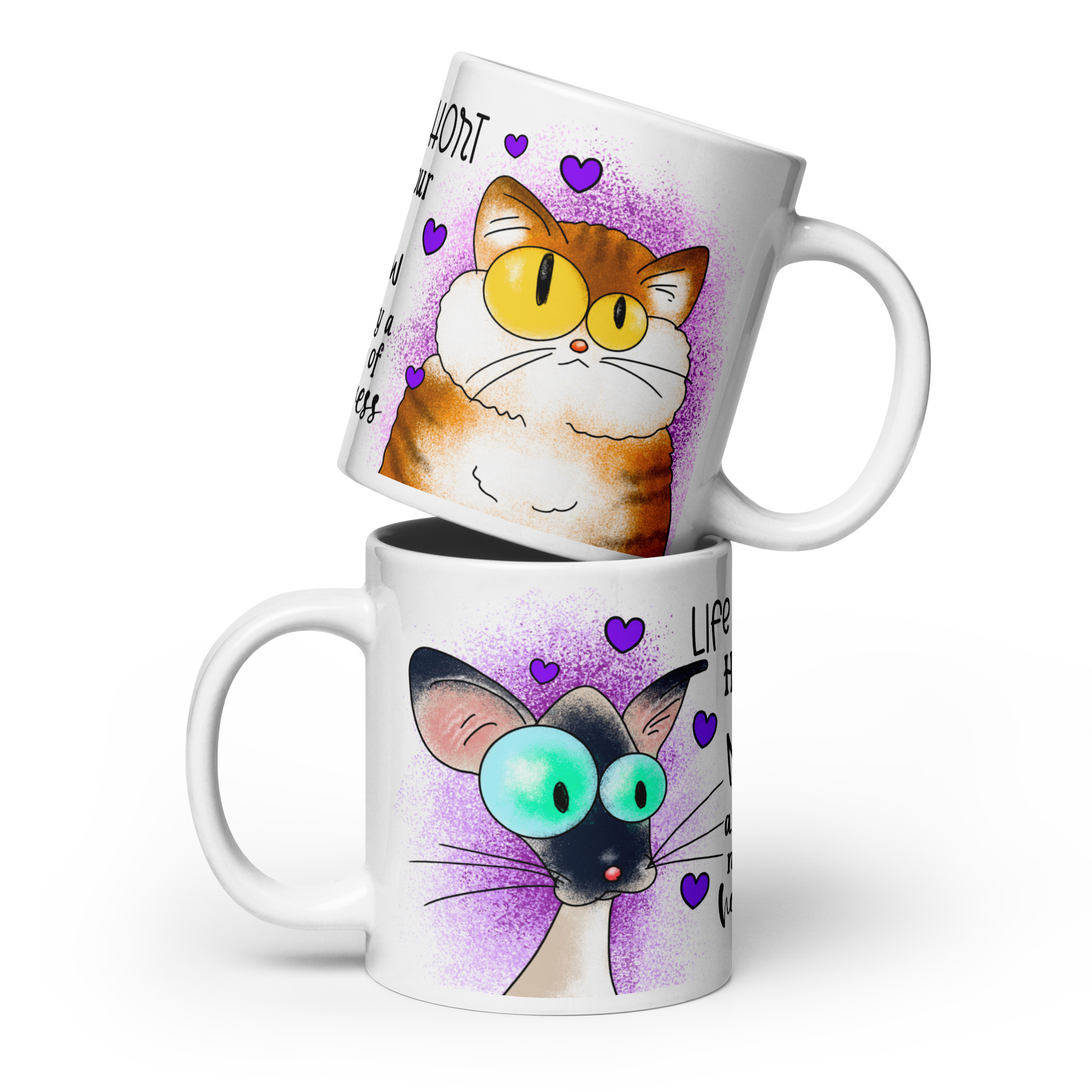 Life Is Short Hug Your Meow mug with two cute cats