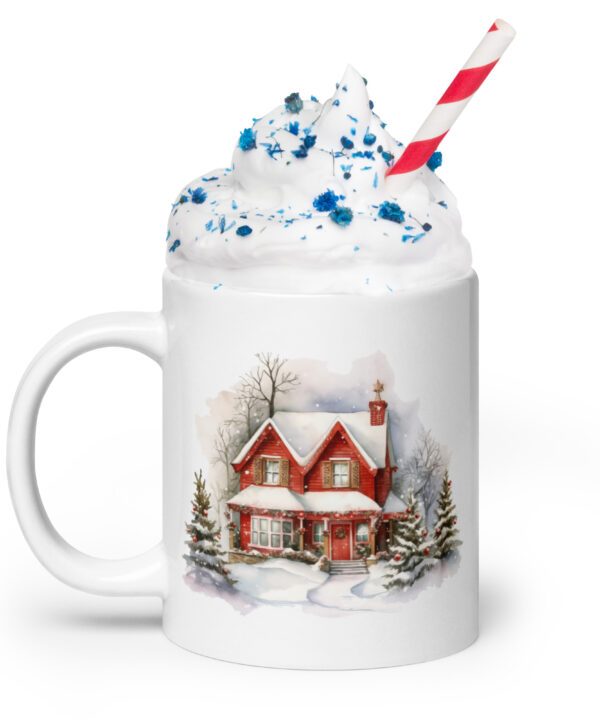 Alternative view of Cozy Red House Winter Mug | Snowy Christmas Cottage Coffee Cup