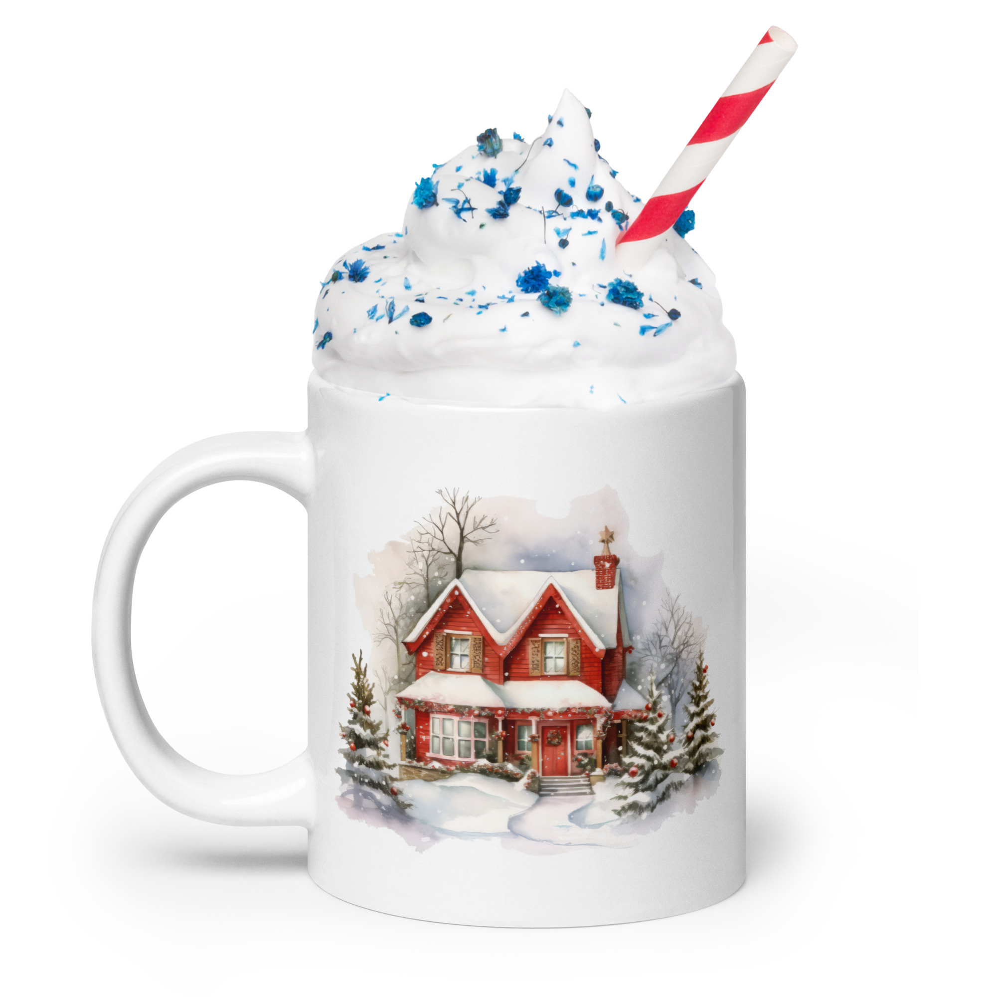 Cozy Red House Winter Mug | Snowy Christmas Cottage Coffee Cup - Image 2