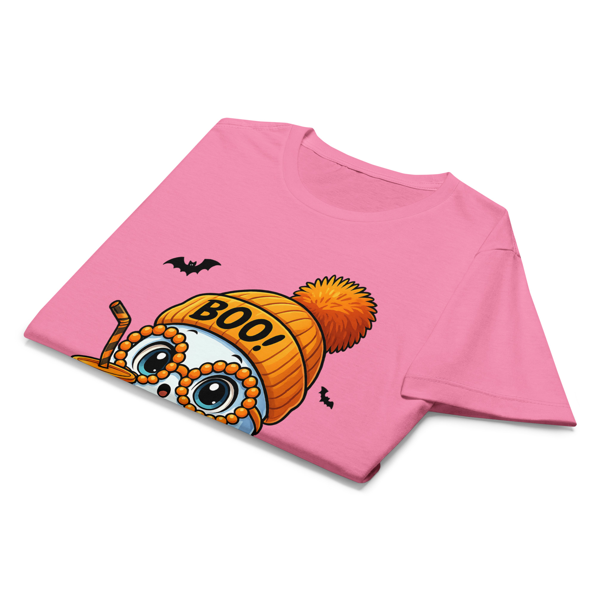 BOO! Ghost with Pumpkin & Coffee T-Shirt | Women’s Halloween Softstyle Tee - Image 10