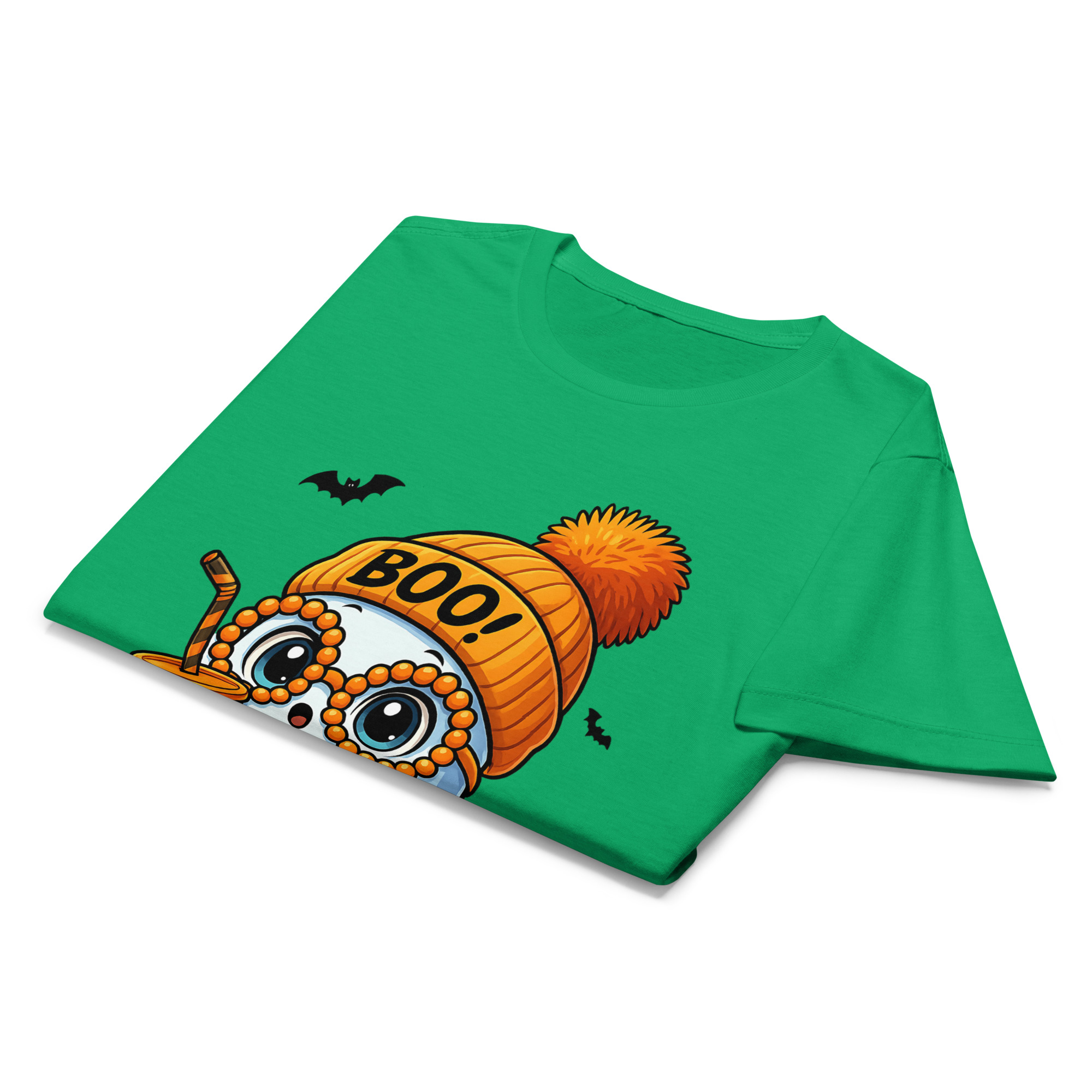 BOO! Ghost with Pumpkin & Coffee T-Shirt | Women’s Halloween Softstyle Tee - Image 6