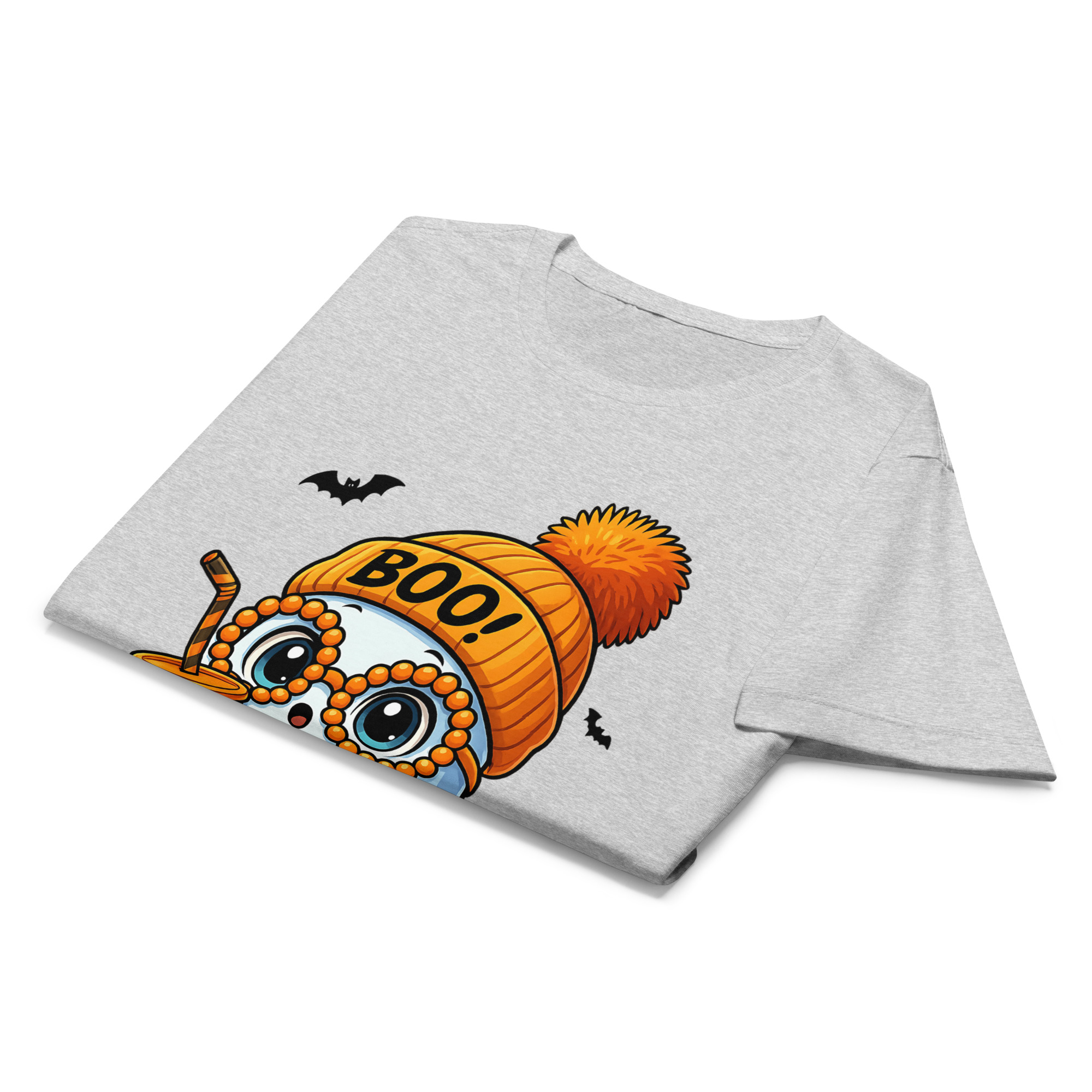 BOO! Ghost with Pumpkin & Coffee T-Shirt | Women’s Halloween Softstyle Tee - Image 4