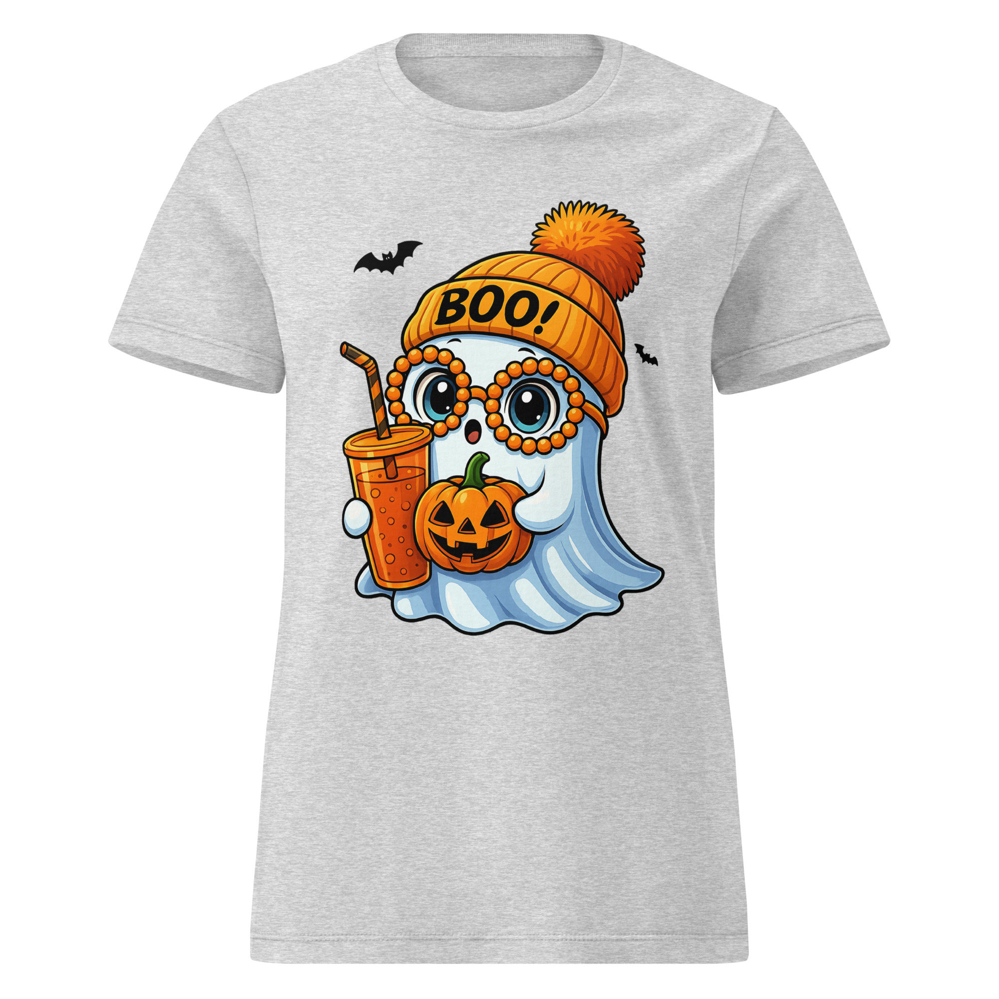 BOO! Ghost with Pumpkin & Coffee T-Shirt | Women’s Halloween Softstyle Tee - Image 33