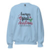 Light blue Bumps First Christmas pregnancy announcement sweatshirt.