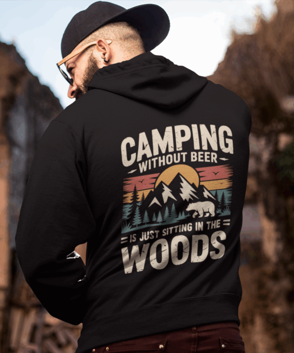 Alternative view of Camping Without Beer Zip Hoodie | Funny Outdoor Adventure Sweatshirt