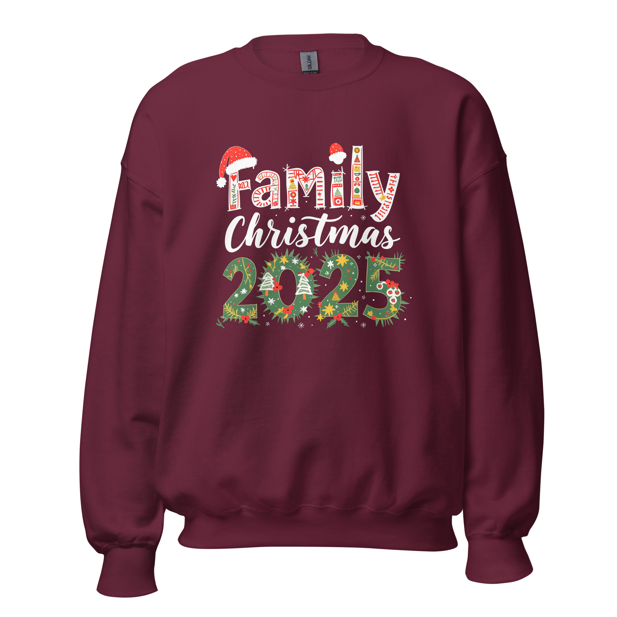 Family Christmas 2025 Sweatshirt Maroon Front 6912f13b8aba0