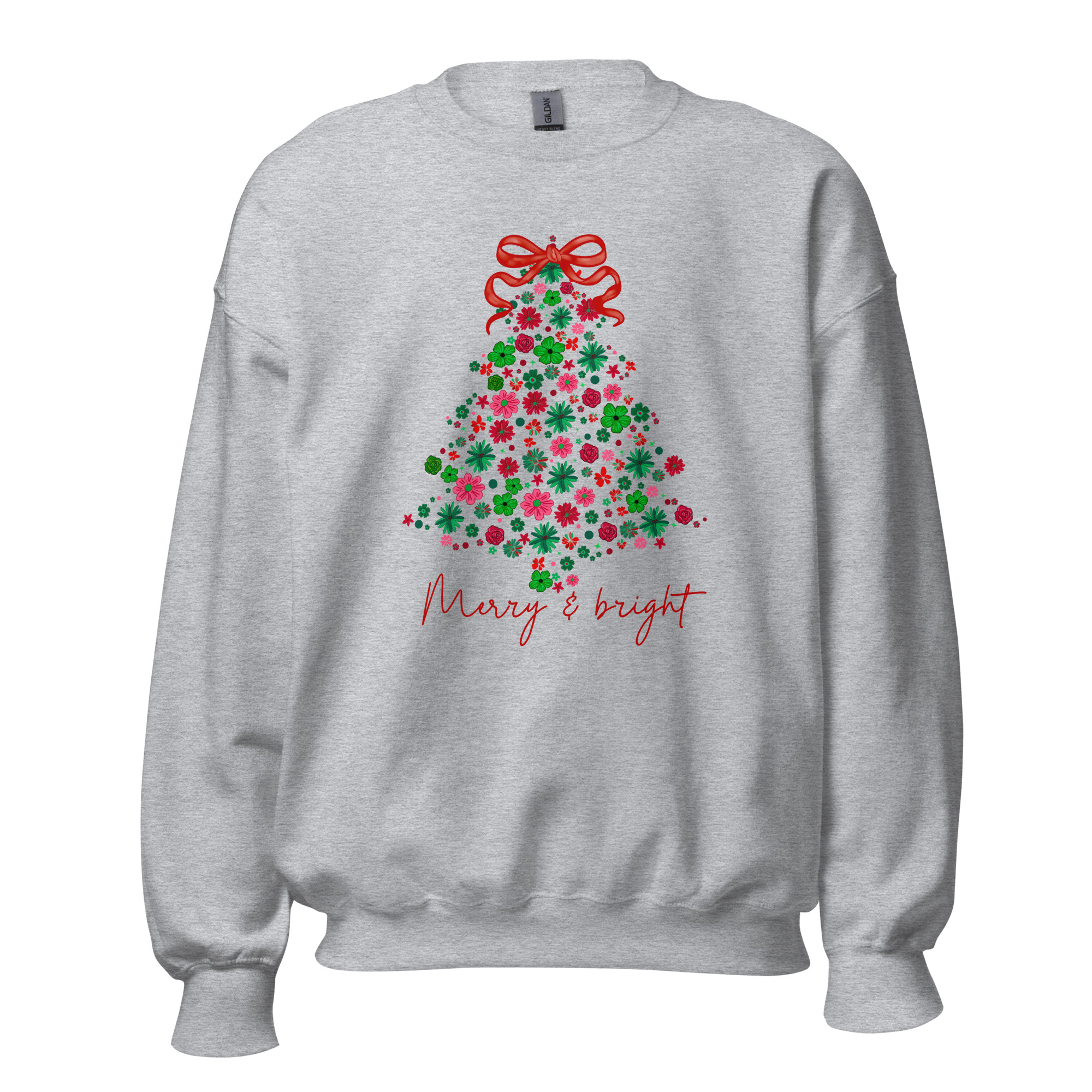 Merry & Bright Sweatshirt DTFlex Design on Heather Grey