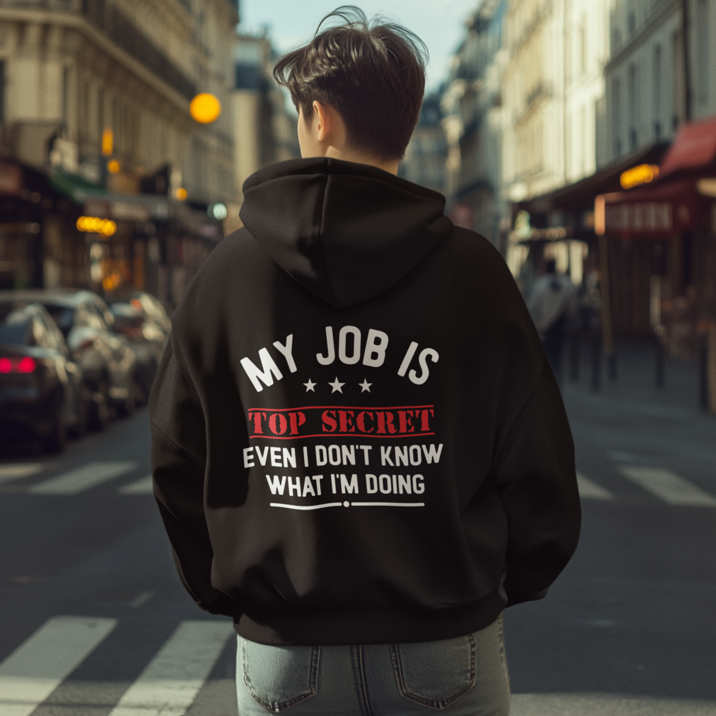 My Job Is Top Secret Zip Hoodie | Funny Work Quote Sweatshirt - Image 2