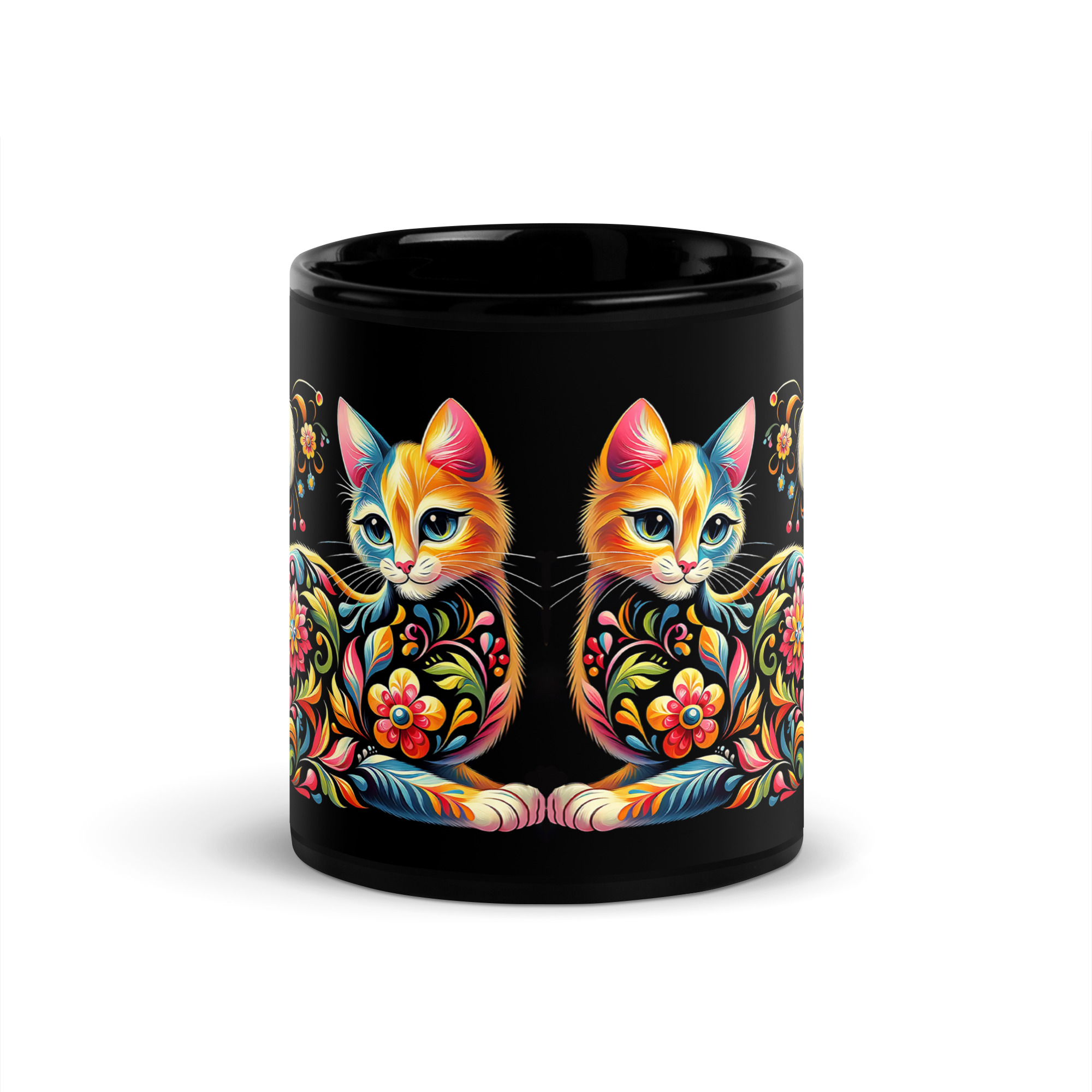 Floral Cat Mug | Vibrant Art for Cat Lovers
