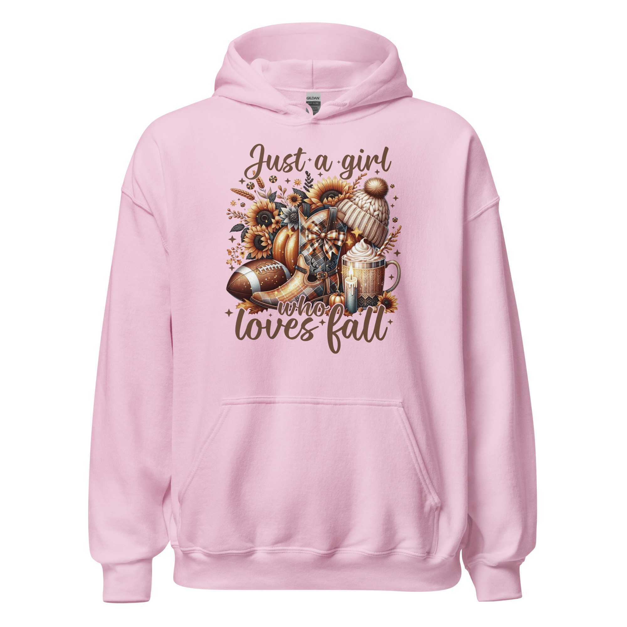 Just A Girl Who Loves Fall Hoodie Light Pink Front 6914b28ae8dbe