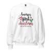 White Bumps First Christmas maternity sweatshirt with festive text design.