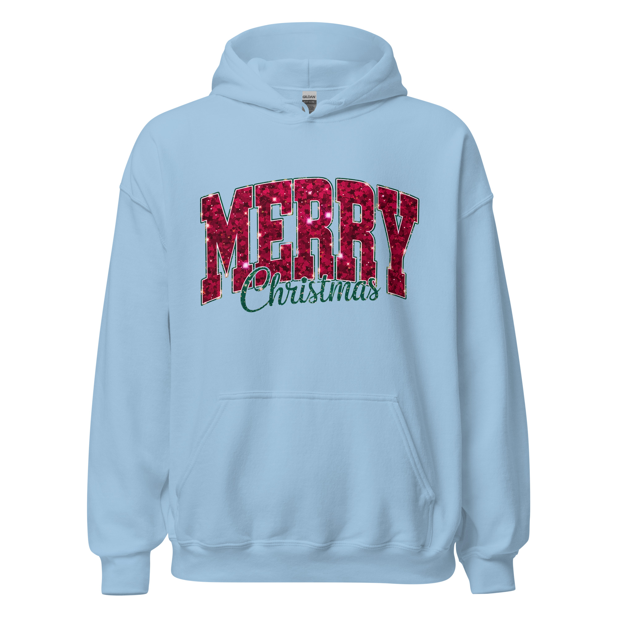 Merry Christmas Hoodie Classic Festive Dtflex Print Light Blue 6915752d053ce