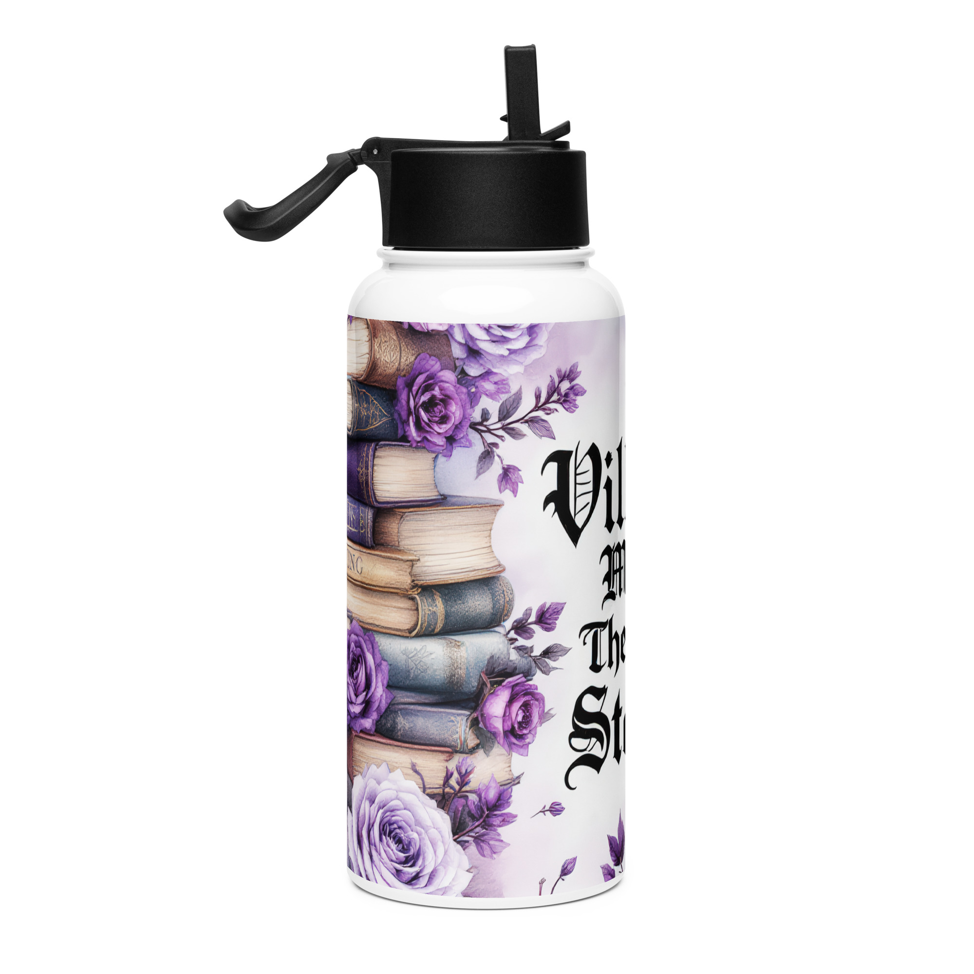 Villains Make The Best Stories Water Bottle | Gothic Book Lover Gift - Image 4