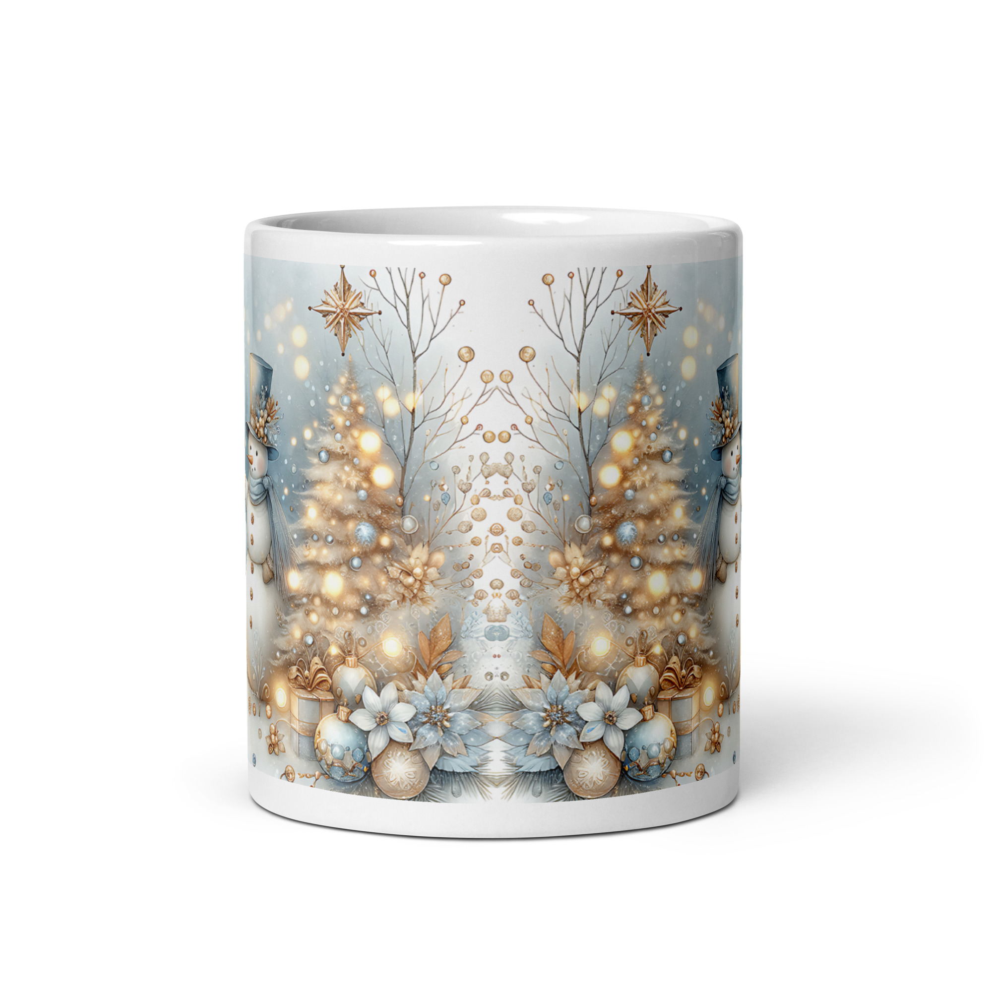 Golden Snowman Christmas Mug | Elegant Winter Holiday Cup - Image 5