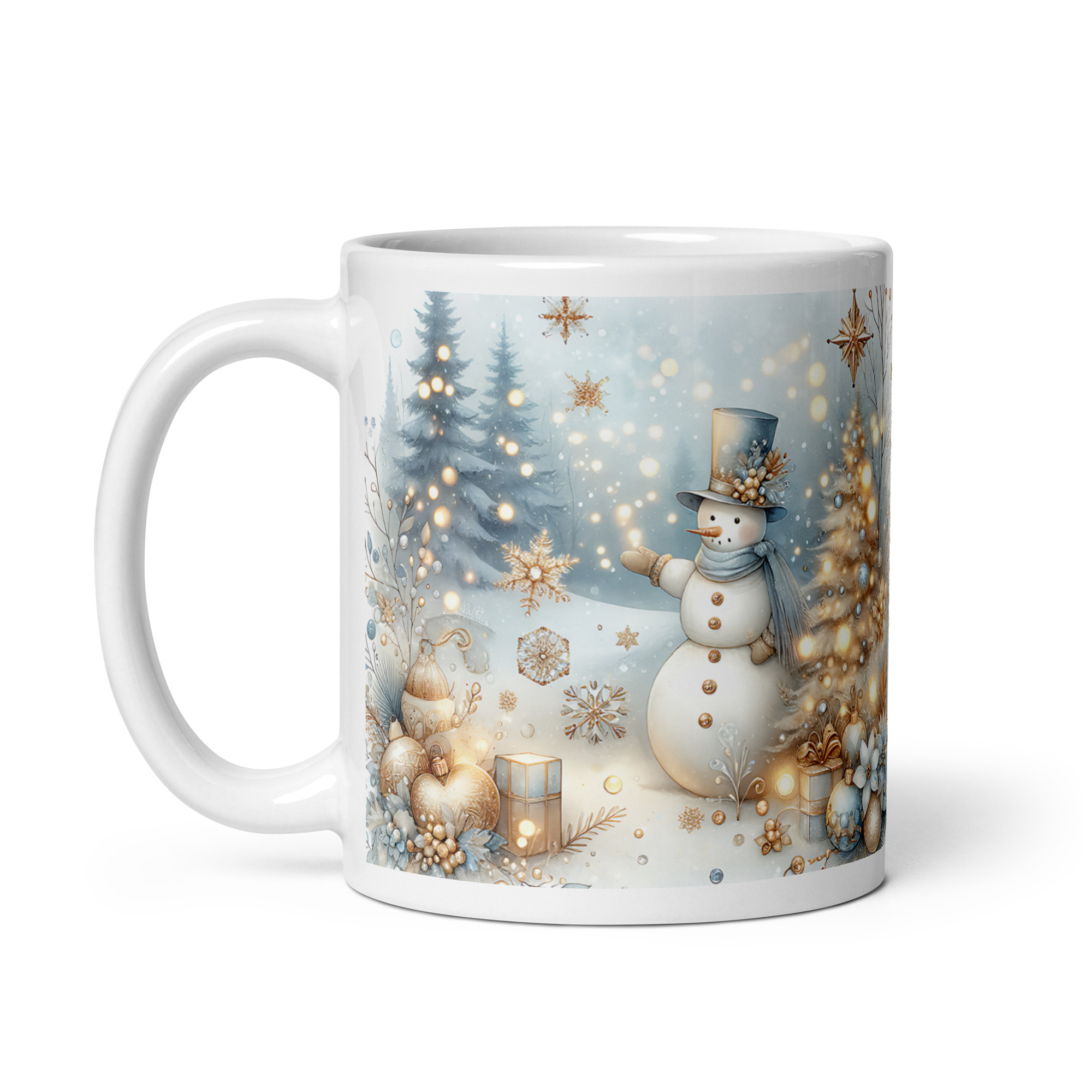 Golden Snowman Christmas Mug | Elegant Winter Holiday Cup - Image 4