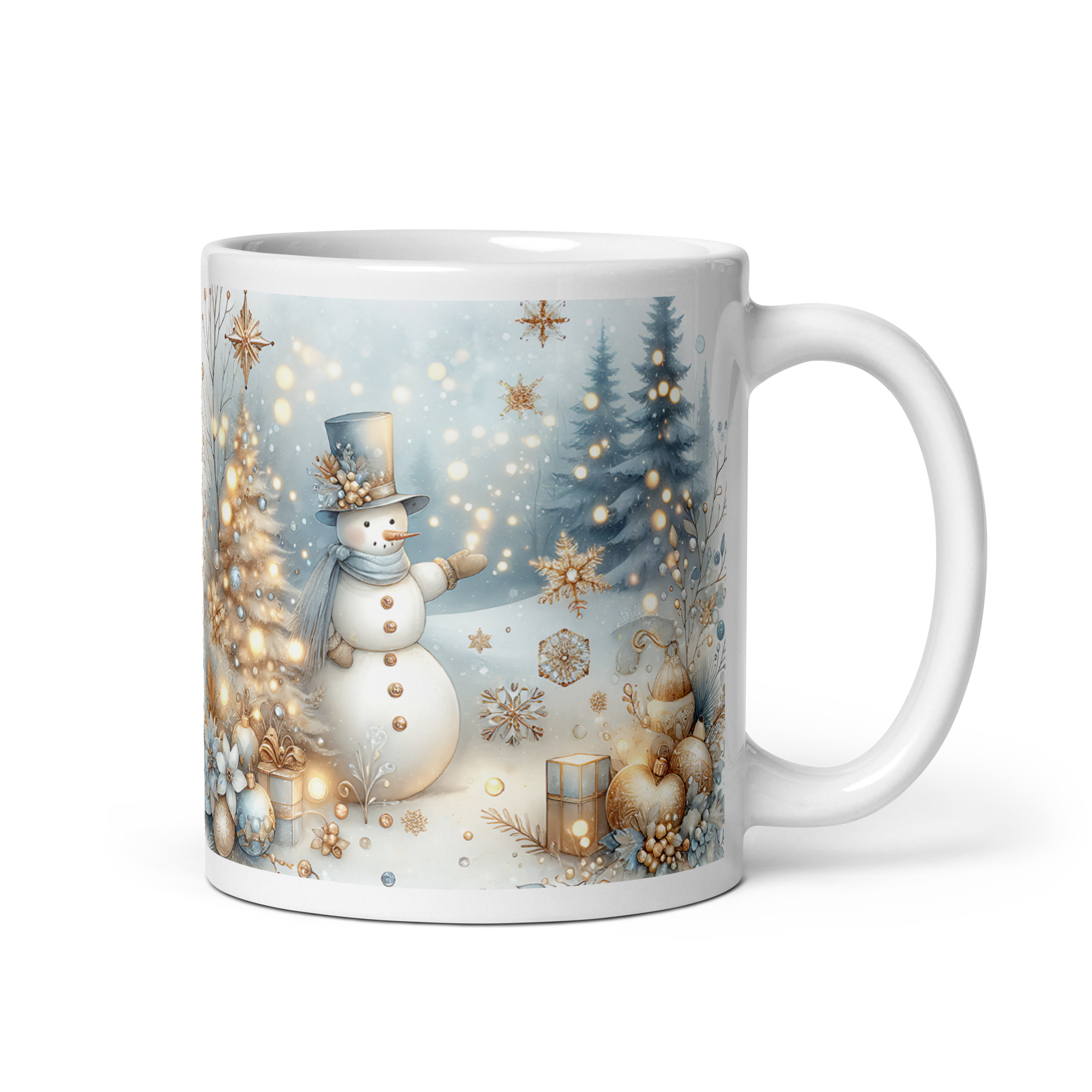 Golden Snowman Christmas Mug | Elegant Winter Holiday Cup - Image 3