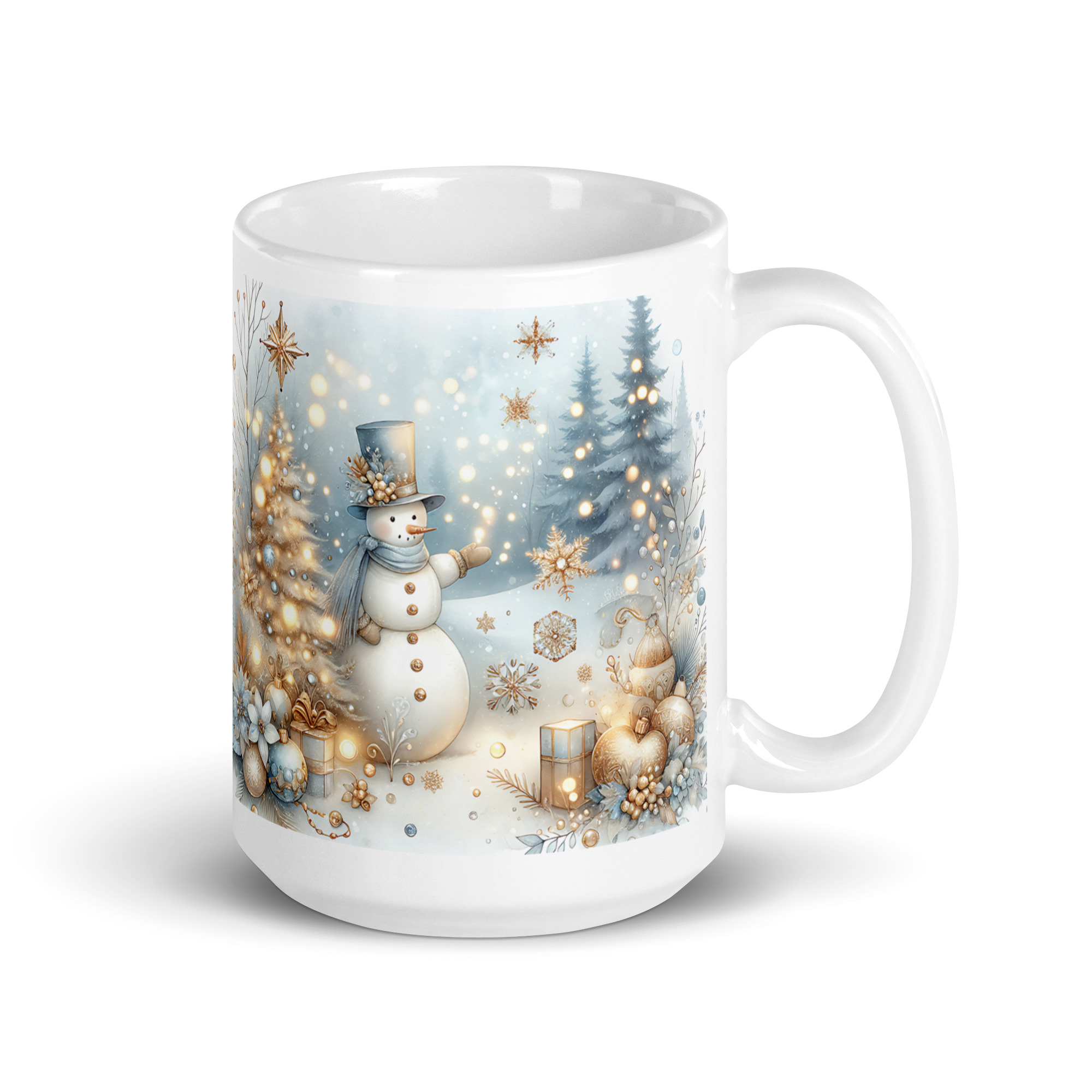 Golden Snowman Christmas Mug | Elegant Winter Holiday Cup - Image 6