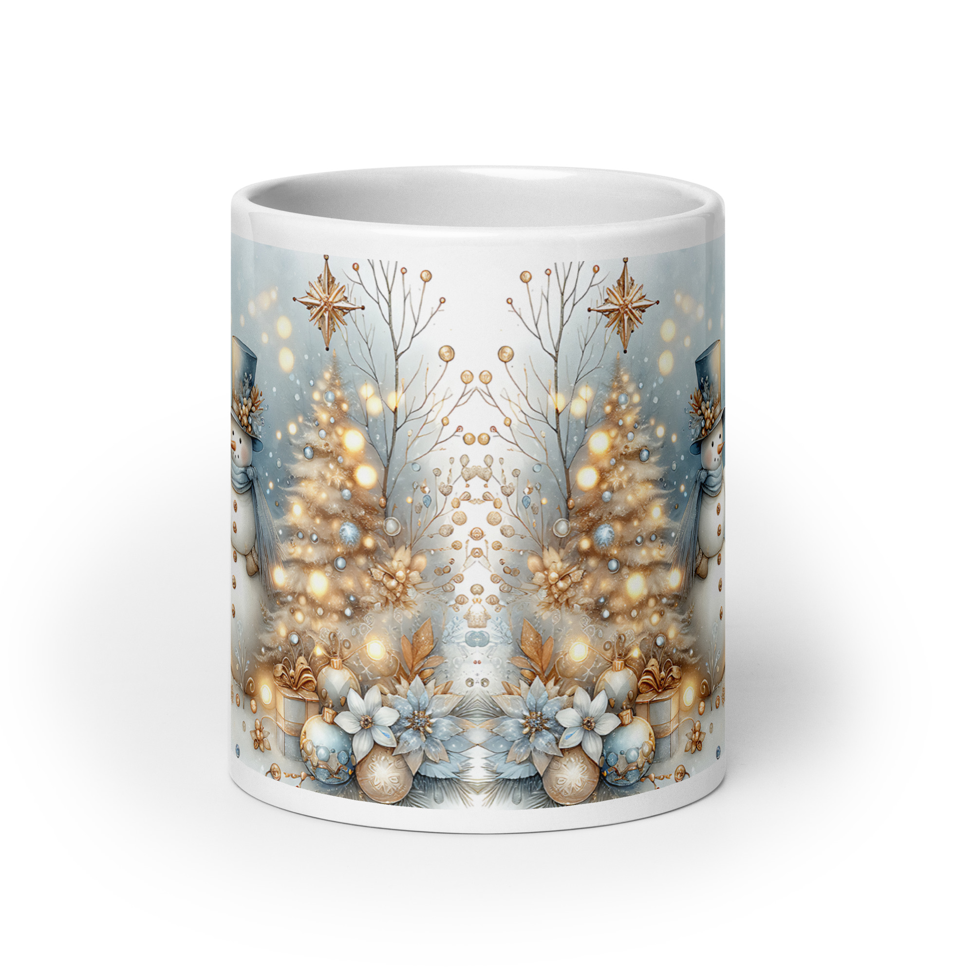 Golden Snowman Christmas Mug | Elegant Winter Holiday Cup - Image 2