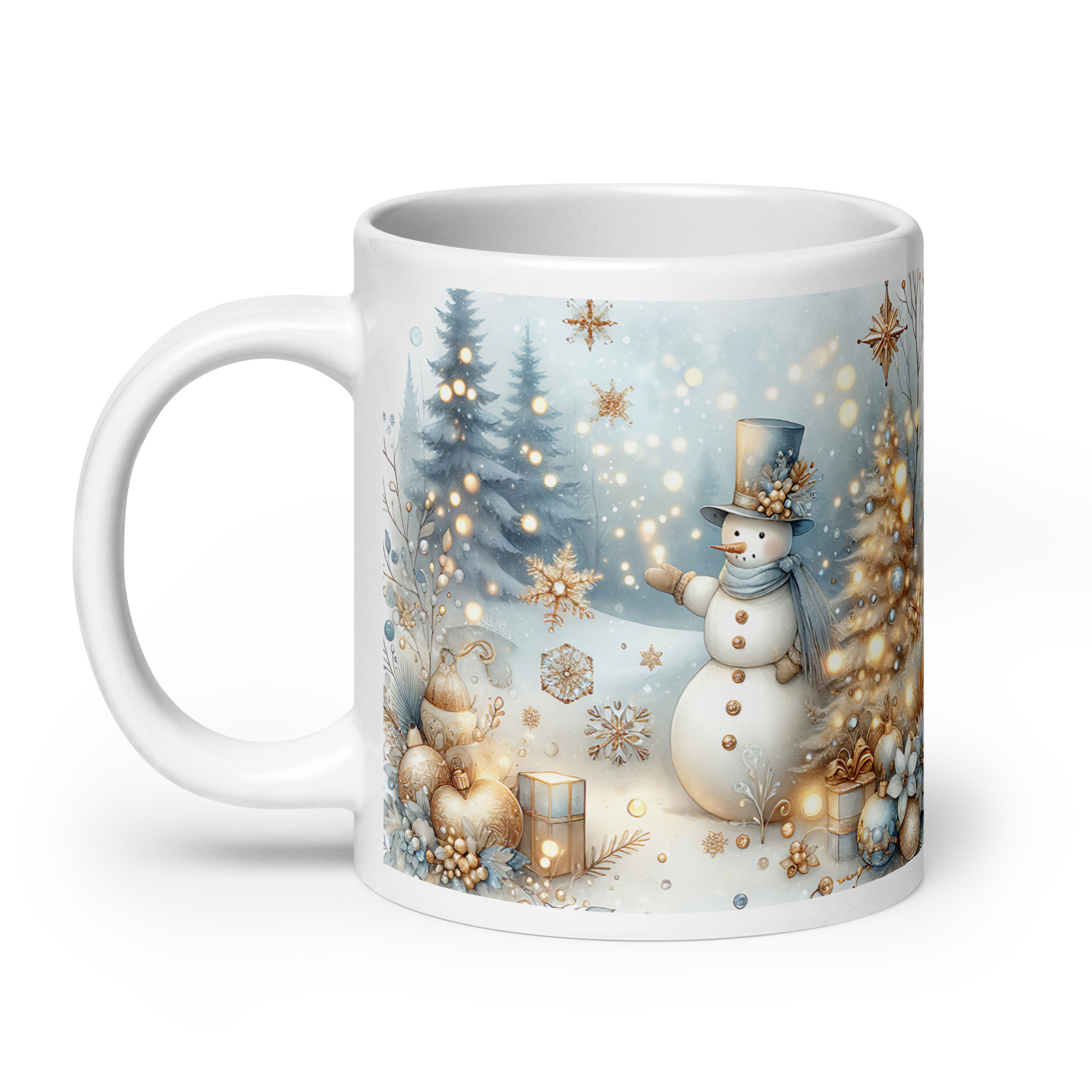 Golden Snowman Christmas Mug | Elegant Winter Holiday Cup - Image 9