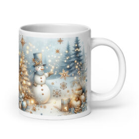 Golden Snowman Christmas Mug | Elegant Winter Holiday Cup