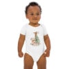 Baby’s First Christmas Organic Cotton Bodysuit | Cute Teddy & Tree Design – white front