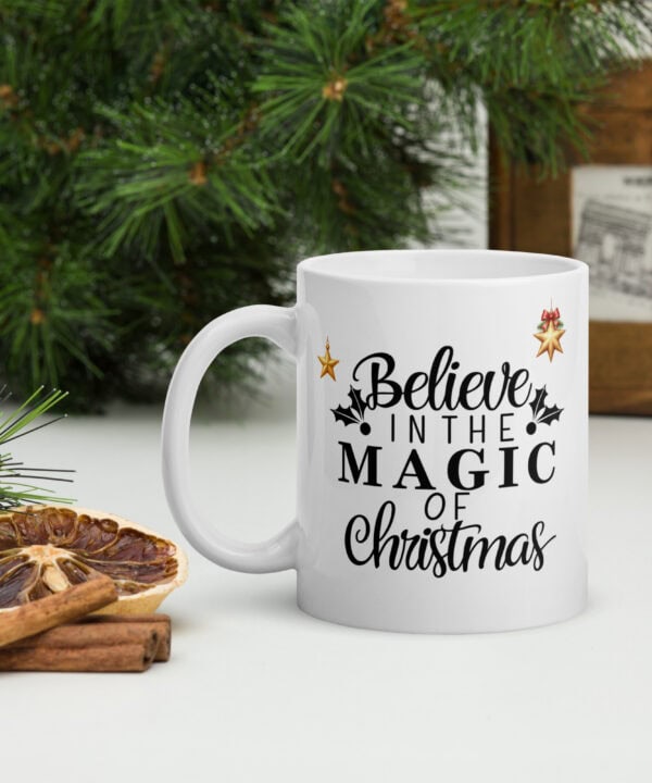 Believe in the Magic of Christmas Mug | Festive Train Edition – white handle left