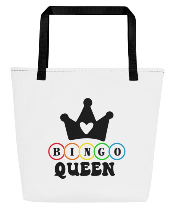 Bingo Queen Tote Bag | Queen of the Game Large Carryall – black front