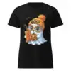 BOO! Ghost with Pumpkin & Coffee T-Shirt | Women’s Halloween Softstyle Tee – black front