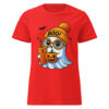 BOO! Ghost with Pumpkin & Coffee T-Shirt | Women’s Halloween Softstyle Tee – red front